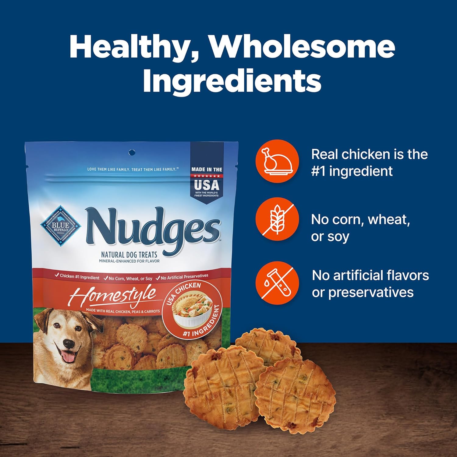 Blue Buffalo Nudges Homestyle Natural Dog Treats, Made in the USA with Real Chicken, Peas, and Carrots, 16-oz. Bag