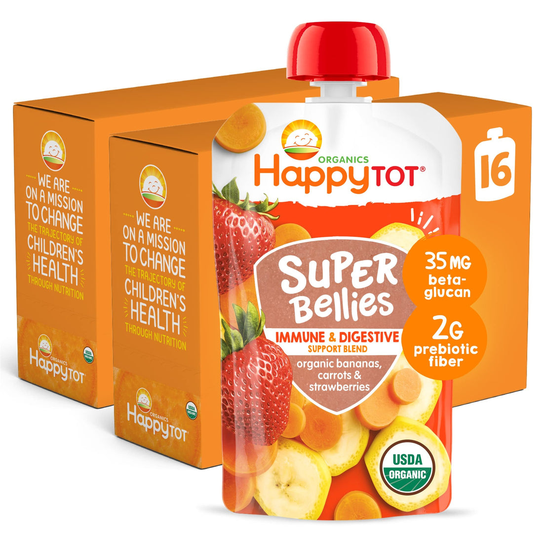 HAPPYTOT Organics Stage 4 Baby Food Pouches, Gluten Free, Vegan Snack, Super Bellies, Fruit & Veggie Puree, Variety Pack, 4 Ounce (Pack of 16), Amazon Exclusive