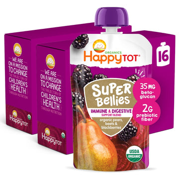 HAPPYTOT Organics Stage 4 Baby Food Pouches, Gluten Free, Vegan Snack, Super Bellies, Fruit & Veggie Puree, Variety Pack, 4 Ounce (Pack of 16), Amazon Exclusive