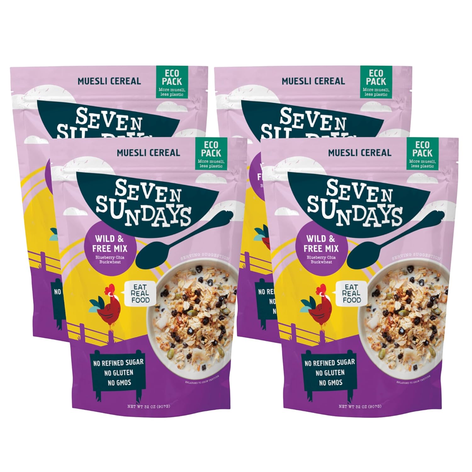 Seven Sundays Muesli Cereal Variety Pack - 4 Count, 12 Oz Bag - Certified Gluten Free Muesli - Non GMO, No Refined Sugar and Kosher
