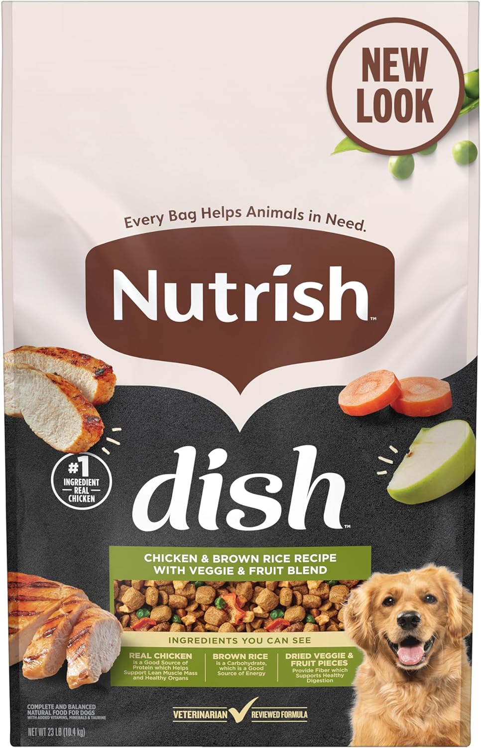 Rachael Ray Nutrish Dish Dry Dog Food Beef & Brown Rice Recipe With Veggie & Fruit Blend, 23 lb. Bag