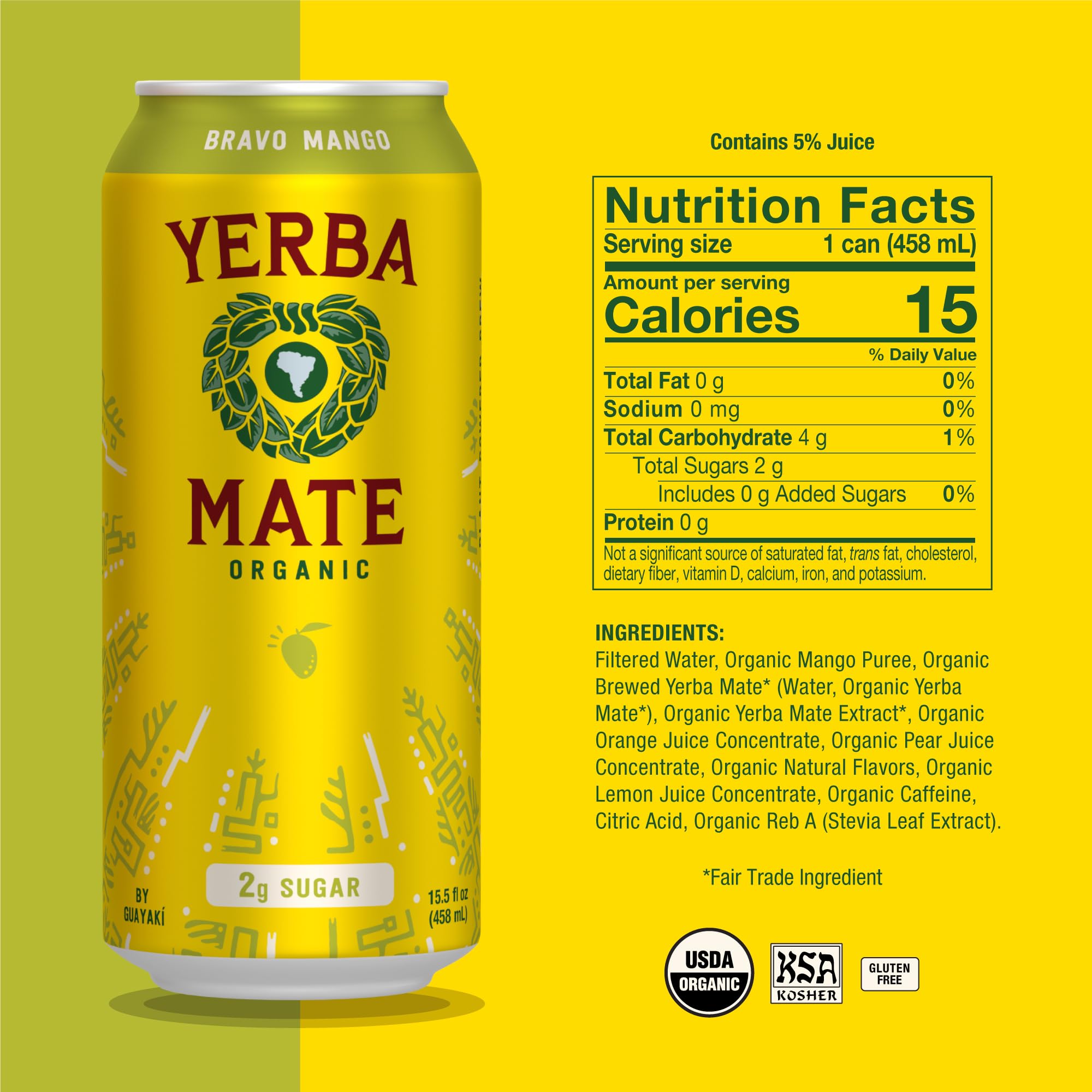 Yerba Madre Organic Yerba Mate, Enlighten Mint, 150mg Natural Caffeine, Energy Drink Alternative, No Jitters or Crash, 15.5 Oz Cans (Pack of 12)