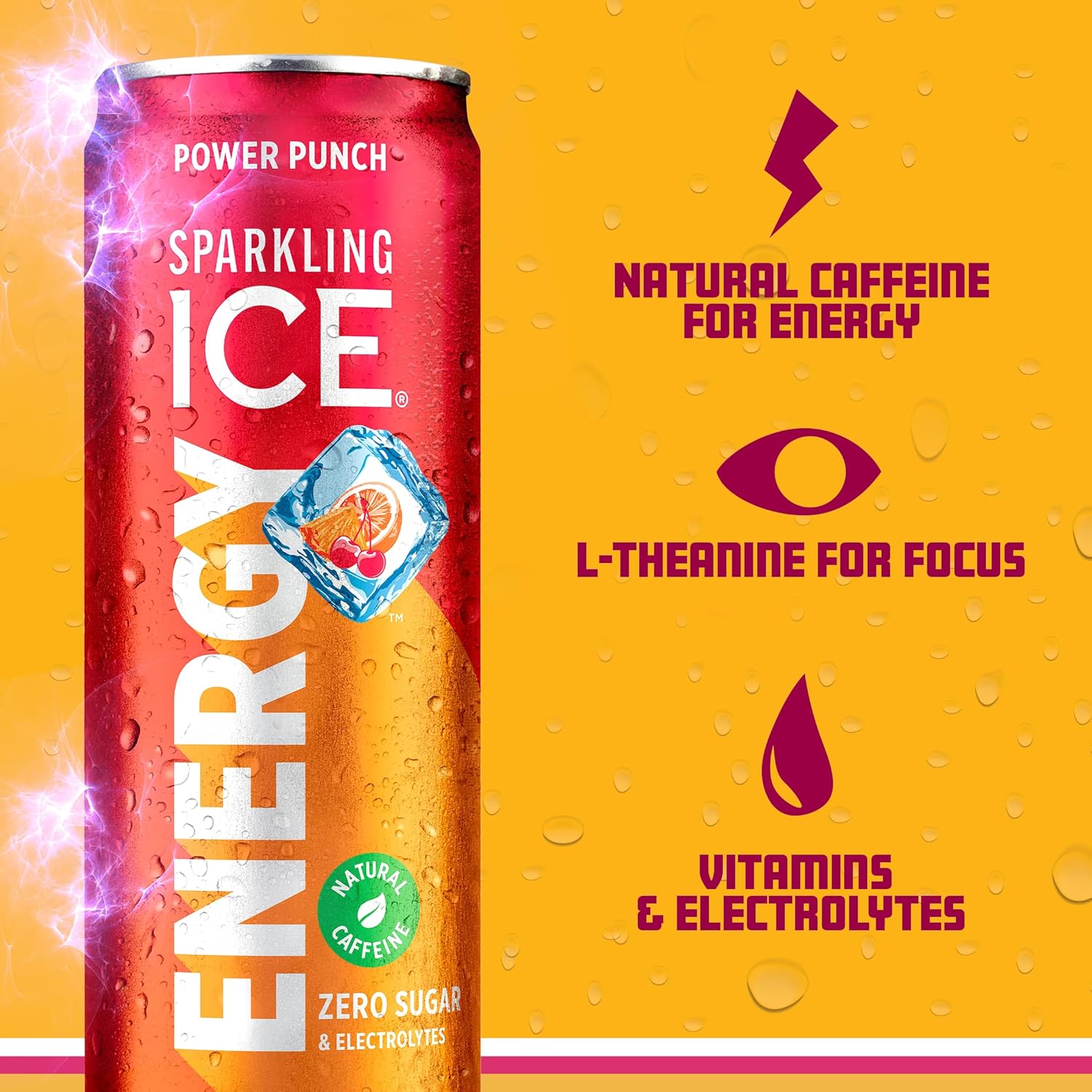 Sparkling Ice Energy Power Punch 12Pk. Energy Drinks with Vitamins + Antioxidants, Zero Sugar. 12 fl oz cans.
