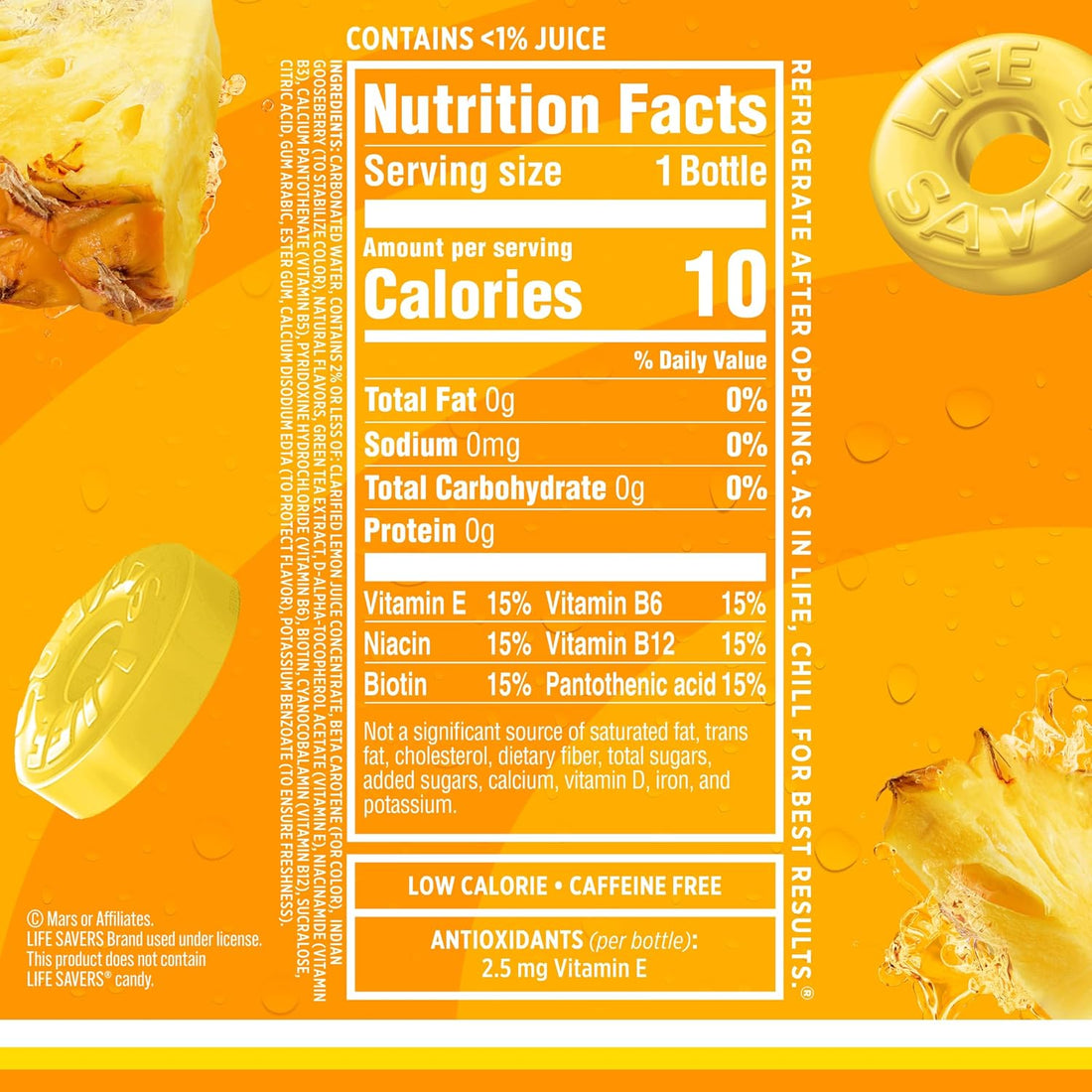 Sparkling Ice® LIFESAVERS™ Pineapple, Zero Sugar Flavored Sparkling Water, with Vitamins and Antioxidants, Low Calorie Beverage, 17 fl oz Bottles (Pack of 12)