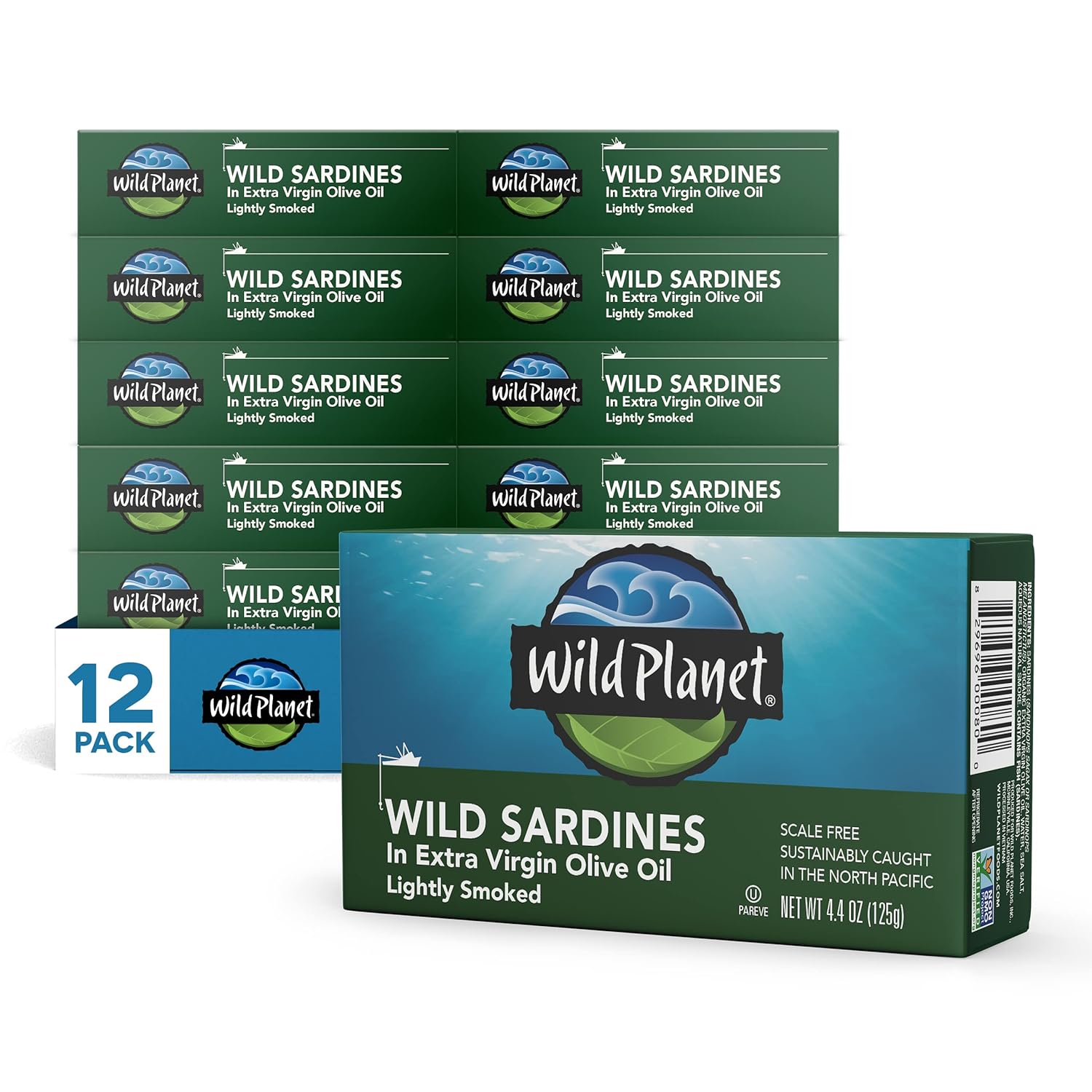 Wild Planet Wild Sardines in Water, No Salt Added, Tinned Fish, Non-GMO, Sustainable 4.4 Ounce , (Pack of 12)