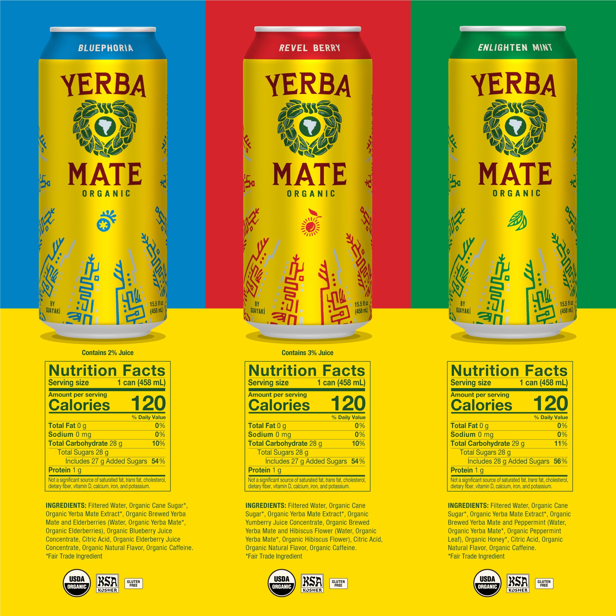 Yerba Madre Organic Yerba Mate, Enlighten Mint, 150mg Natural Caffeine, Energy Drink Alternative, No Jitters or Crash, 15.5 Oz Cans (Pack of 12)