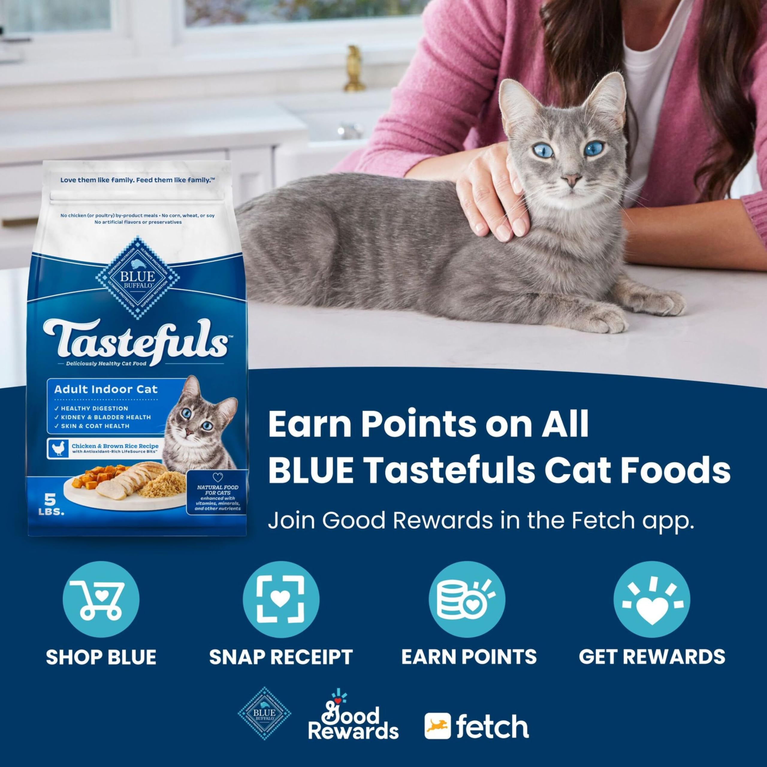 Blue Buffalo Tastefuls Adult Dry Cat Food Sensitive Stomach Formula, Made in the USA with Natural Ingredients, Chicken Recipe, 7-lb. Bag
