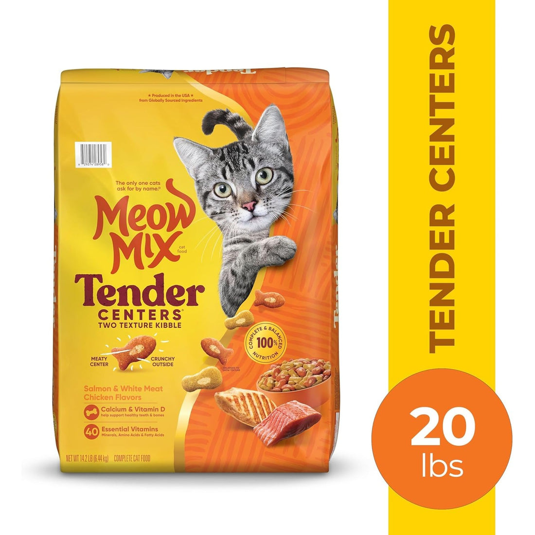 Meow Mix Tender Centers Salmon & Chicken Flavors, Dry Cat Food, 20 Pound Bag