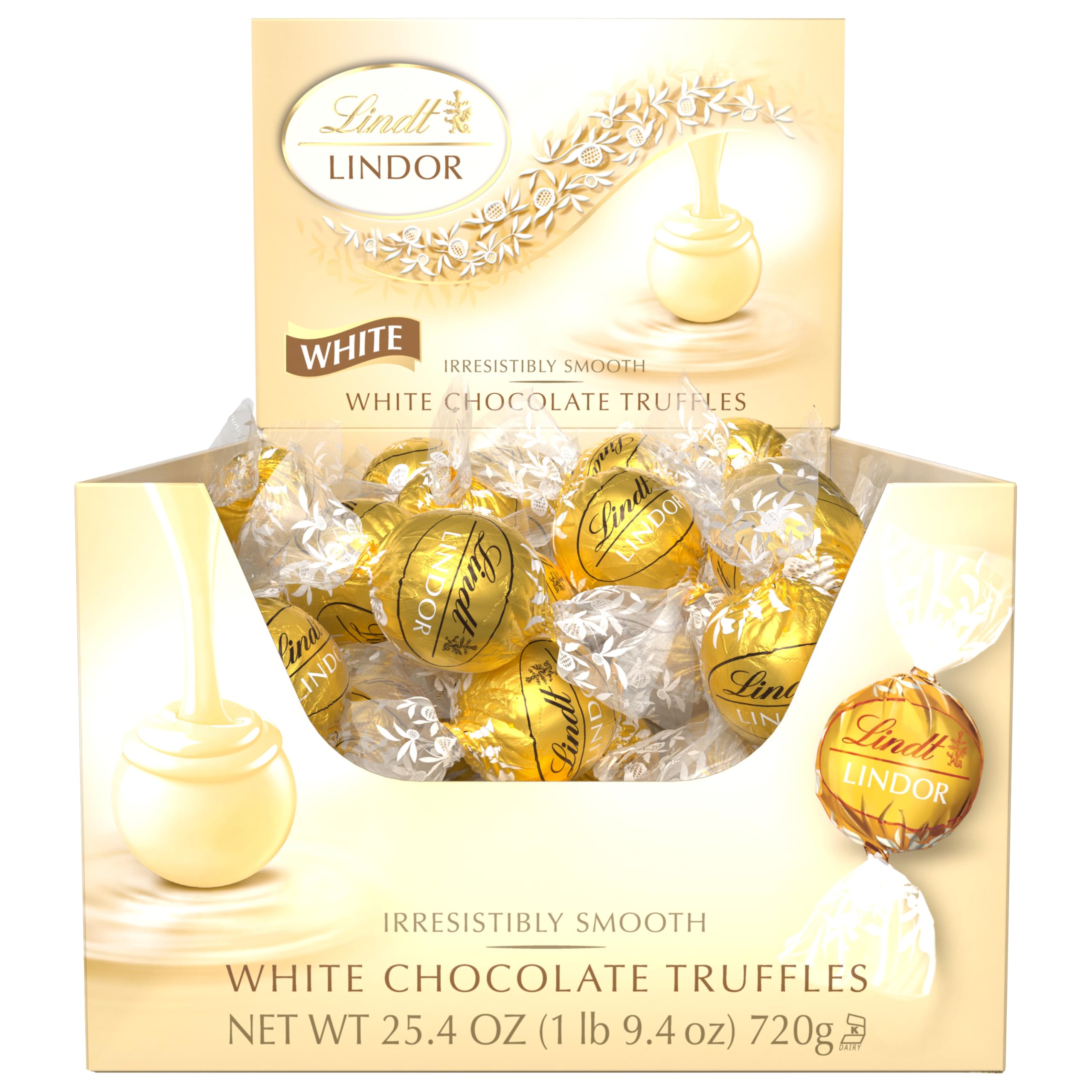 Lindt LINDOR White Chocolate Peppermint Truffles, White Chocolate Candy with Smooth Peppermint Truffle Center, 25.4 oz., 60 Count