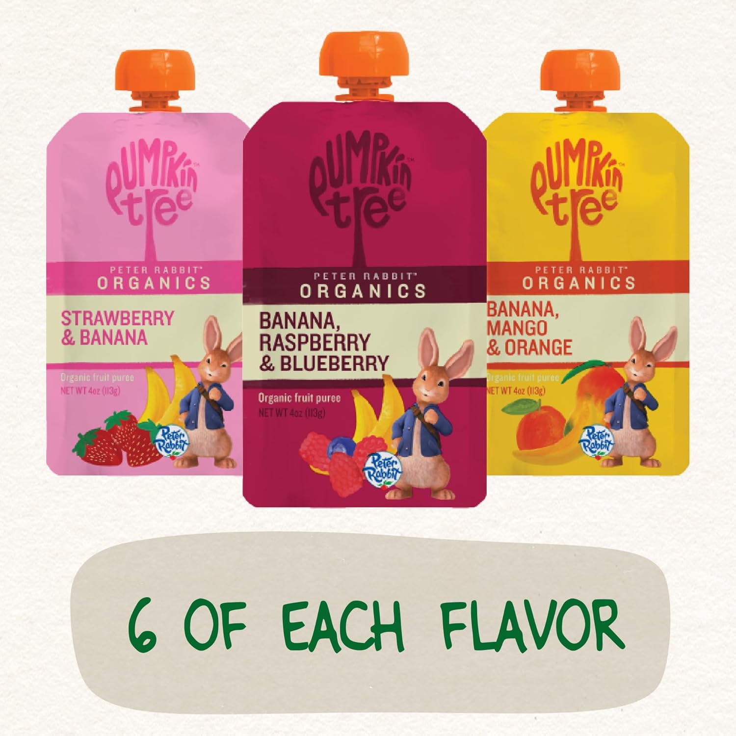Peter Rabbit Organics Fruit Flavors Variety Pack - Squeezable Snack Pouches 4 oz. (Pack of 18)