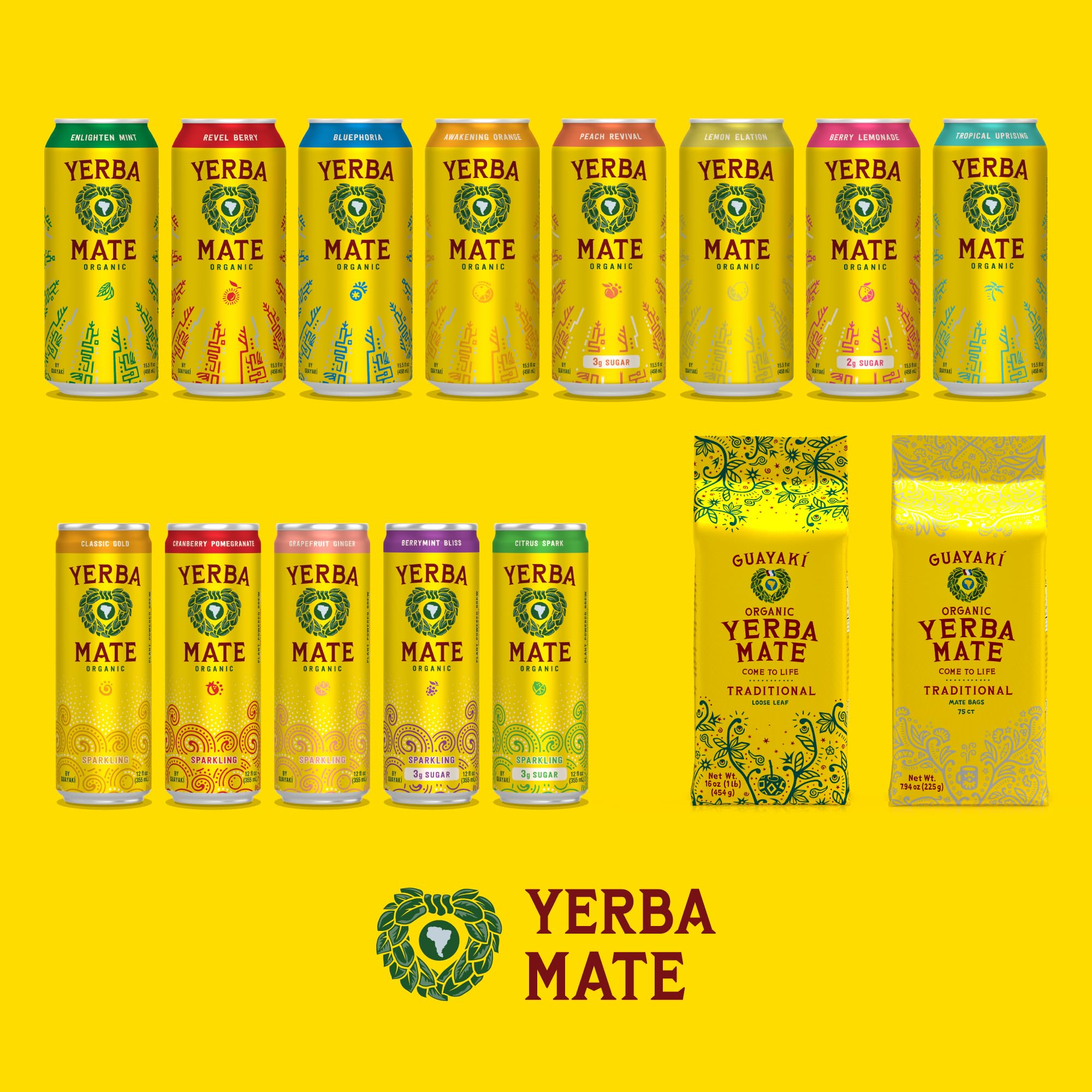 Yerba Madre Organic Yerba Mate, Enlighten Mint, 150mg Natural Caffeine, Energy Drink Alternative, No Jitters or Crash, 15.5 Oz Cans (Pack of 12)