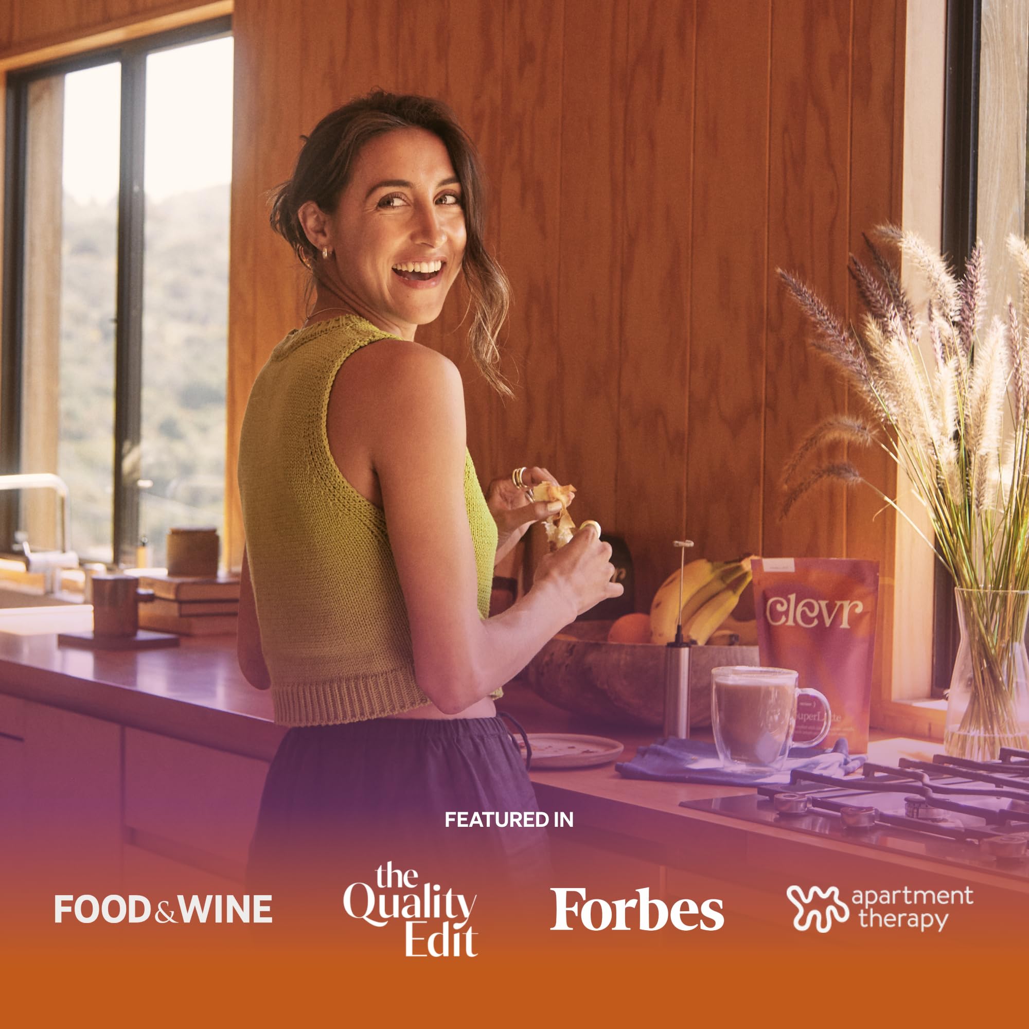 Clevr Organic Matcha Green Tea Latte, Instant Ceremonial Grade, Superfood Powder Blend with Oat Milk, Lions Mane, Reishi Mushroom, Coconut Cream, Ashwagandha, Serve Hot or Iced, (14 Lattes)