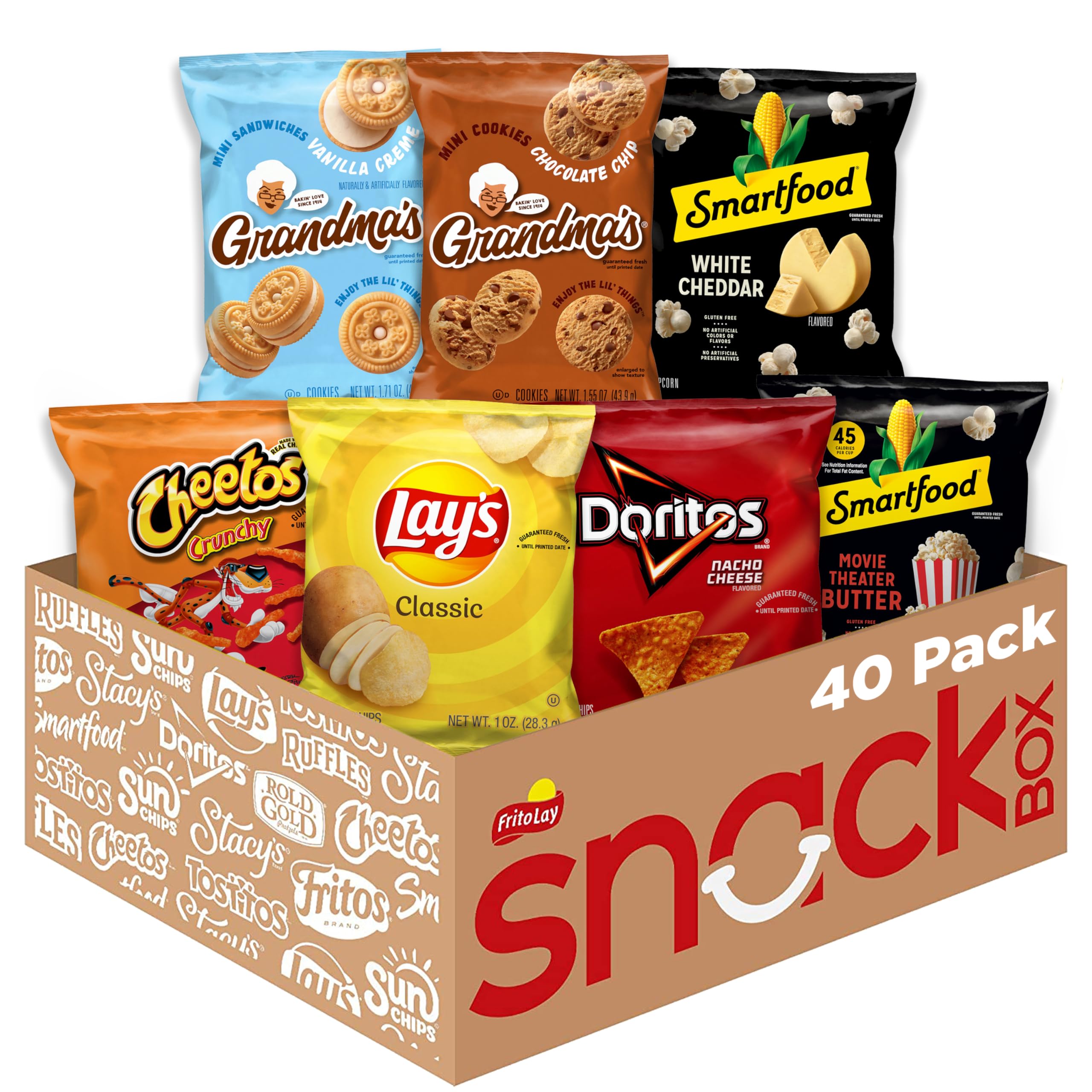 Frito-Lay Ultimate Classic Snacks Package, Variety Assortment of Chips, Cookies, Crackers, & Nuts, (Pack of 40) (Packaging May Vary)