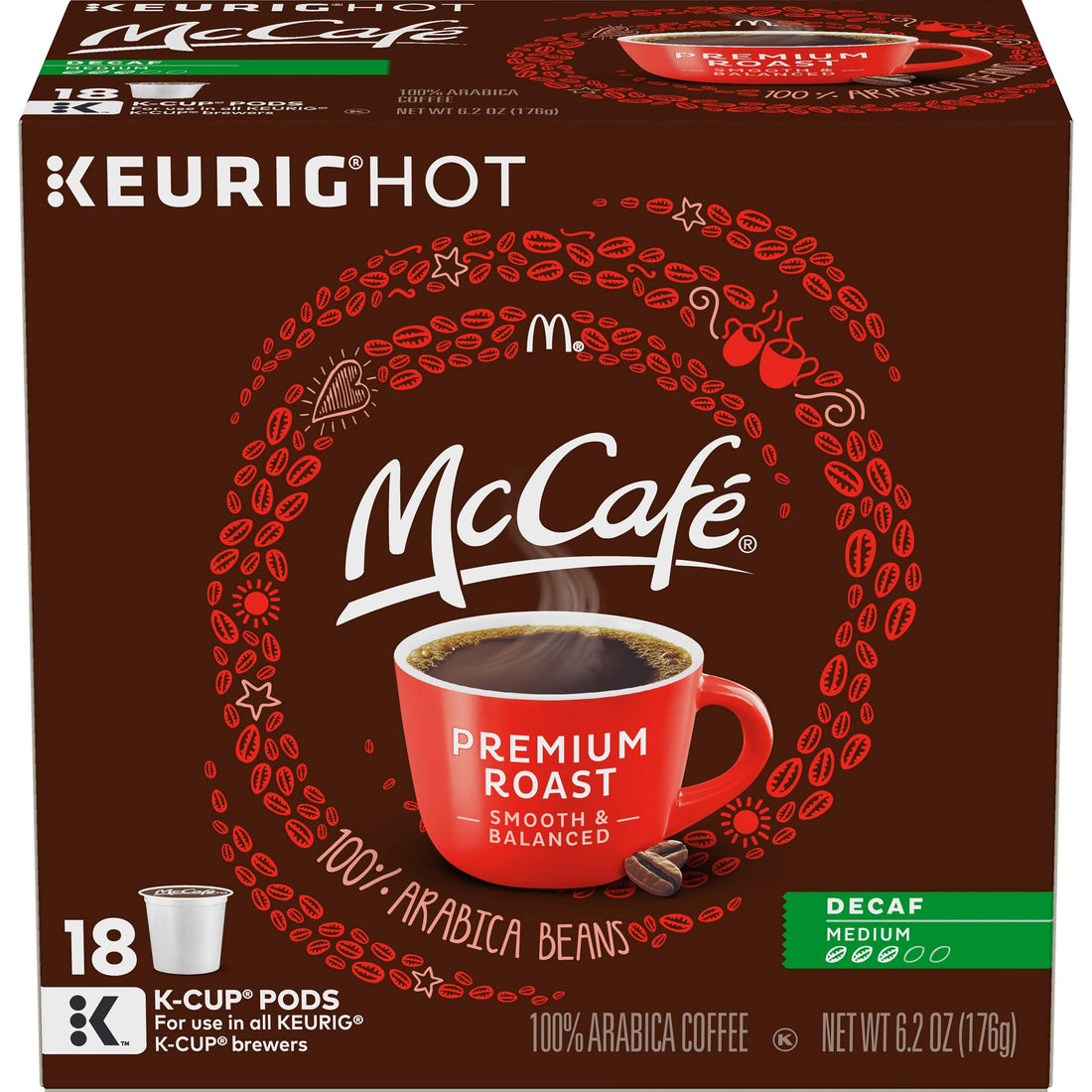 McCafe Premium Roast Decaf Coffee, Single Serve Keurig K-Cup Pods, Decaffeinated, 96 Count (4 Packs of 24)