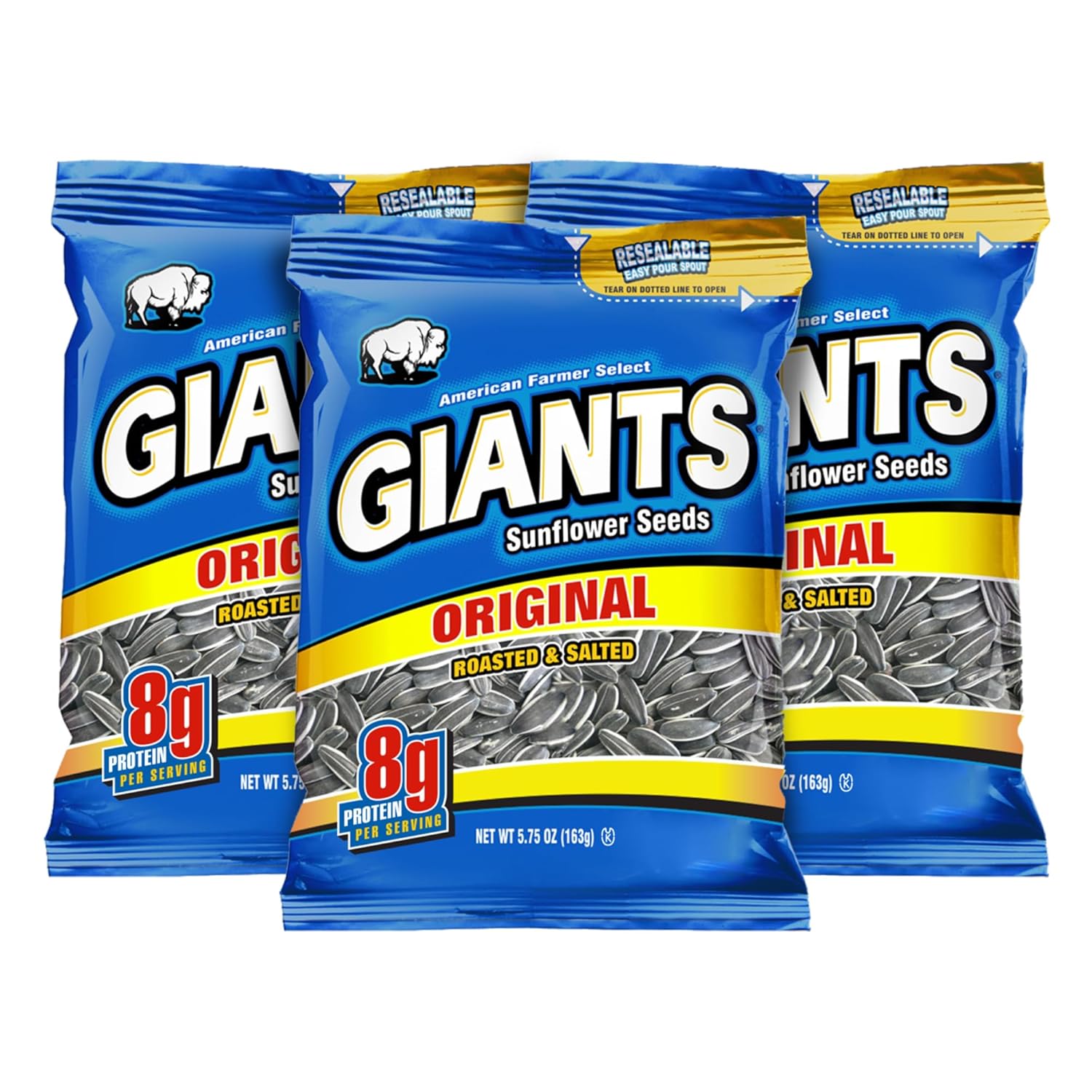 GIANTS Original Sunflower Seeds - Sunflower Seeds to Eat, Sunflower Seeds Bulk, Lightly Salted Sunflower Seeds for Eating, High Protein Snack - 5.75 oz Resealable Bags (Case of 12)