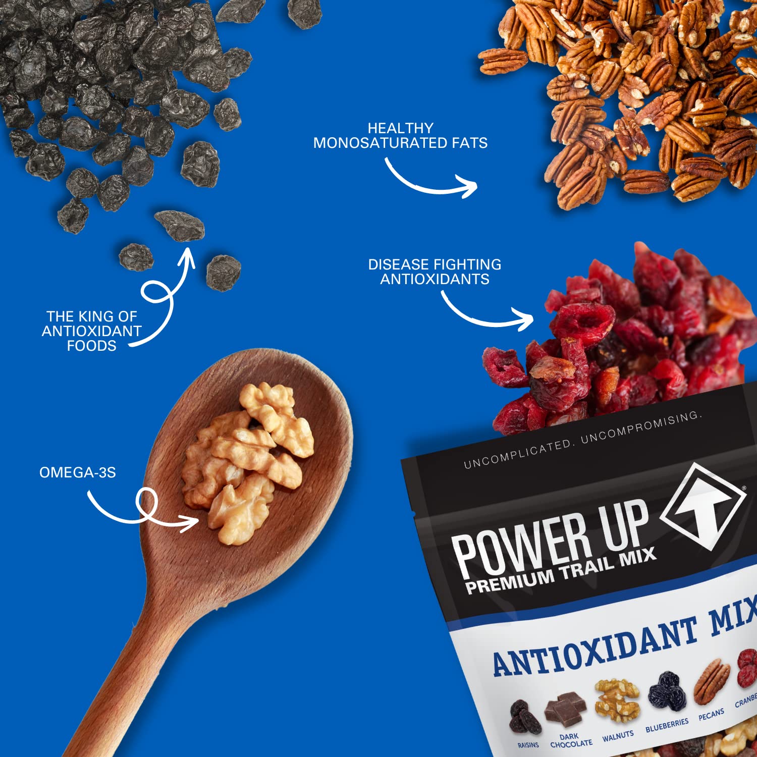Power Up High Energy Trail Mix By Gourmet Nut, Walnuts, Banana Chips, Cashews, Coconut, Cranberries & Papaya Mix - Keto & Paleo Friendly Snacks - Non GMO Vegan Gluten Free Kosher, 8oz Bags, Pack of 4