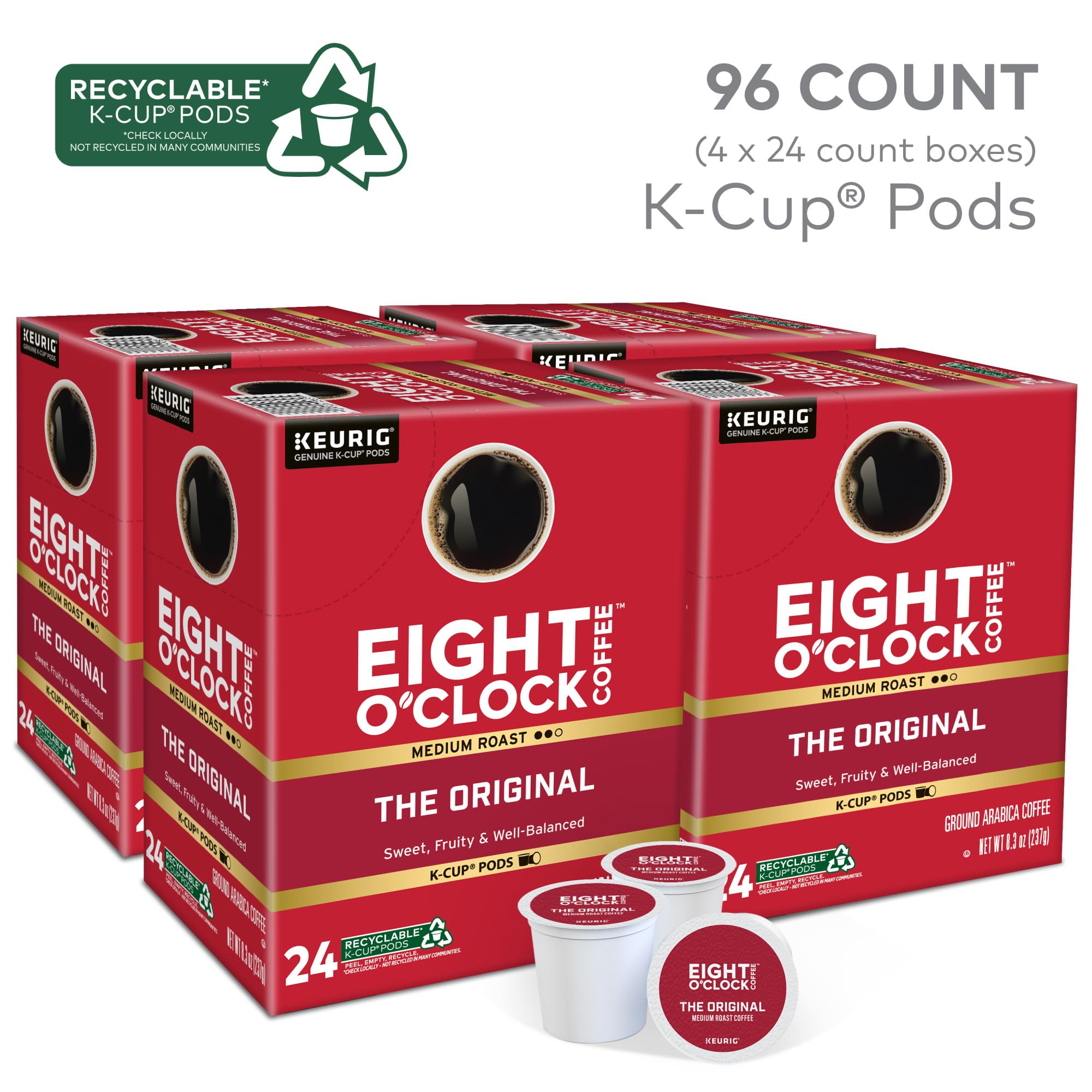 Eight O'Clock Coffee The Original, Single-Serve Keurig K-Cup Pods, Medium Roast Coffee Pods, 72 Count