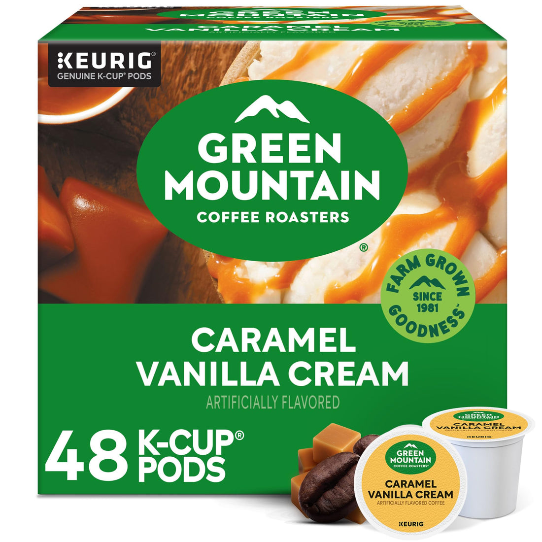 Green Mountain Coffee Roasters Caramel Vanilla Cream Keurig Single-Serve K-Cup pods, Light Roast Coffee, 72 Count