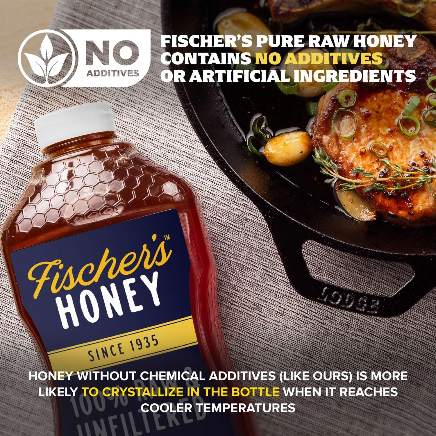 Fischer's 100% Pure, Raw & Unfiltered Honey, 40 oz – All-Natural Sweetener – Rich Flavor Profile, Packed with Nutrients