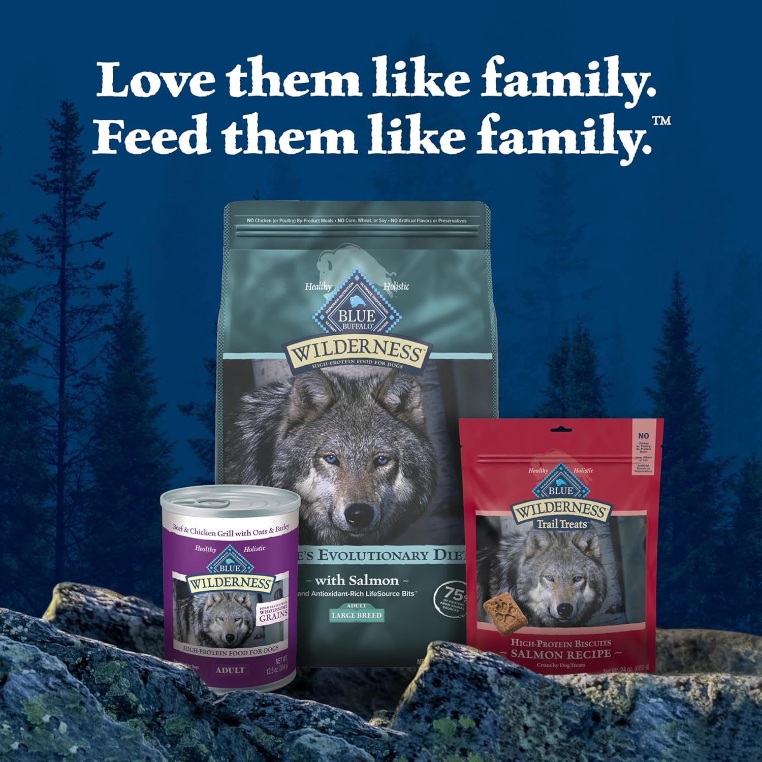 Blue Buffalo Wilderness Natural High-Protein Dry Food for Adult Dogs, with Wholesome Grains, Salmon, 28-lb Bag.