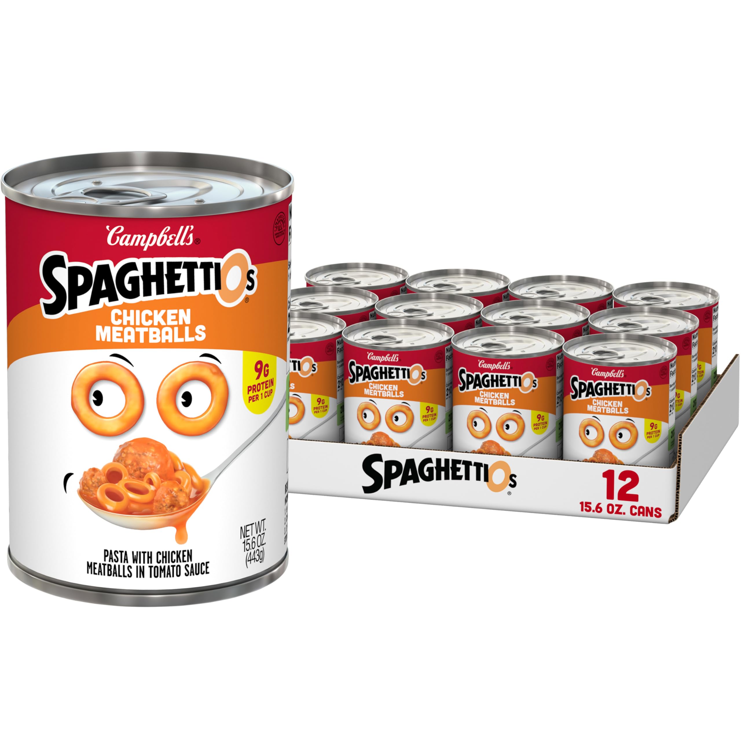 SpaghettiOs Canned Pasta with Meatballs, 15.6 oz Can (12 Pack)