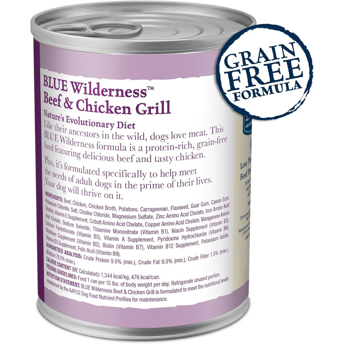 Blue Buffalo Wilderness Adult Wet Dog Food, High-Protein & Grain-Free, Made with Natural Ingredients, Beef & Chicken Grill, 12.5-oz. Cans, 12 Count