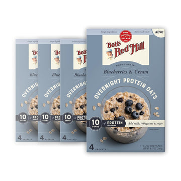 Bob's Red Mill Overnight Protein Oats, Blueberries & Cream, 16 Packets Total, Non-GMO, Gluten Free, Whole Grain