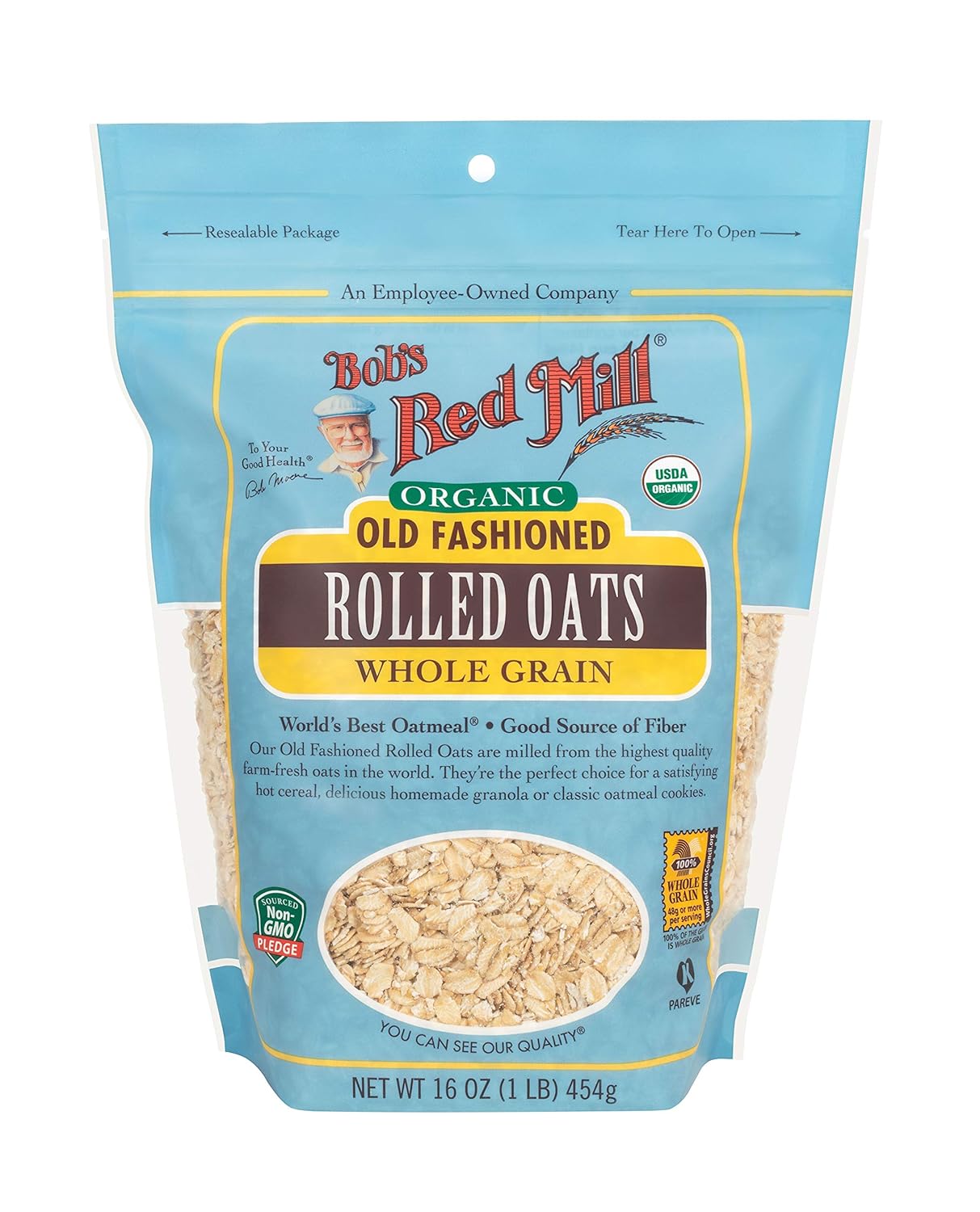 Bob's Red Mill Organic Old Fashioned Rolled Oats, 16oz (Pack of 4) - Non GMO, Whole Grain, Vegan, Kosher