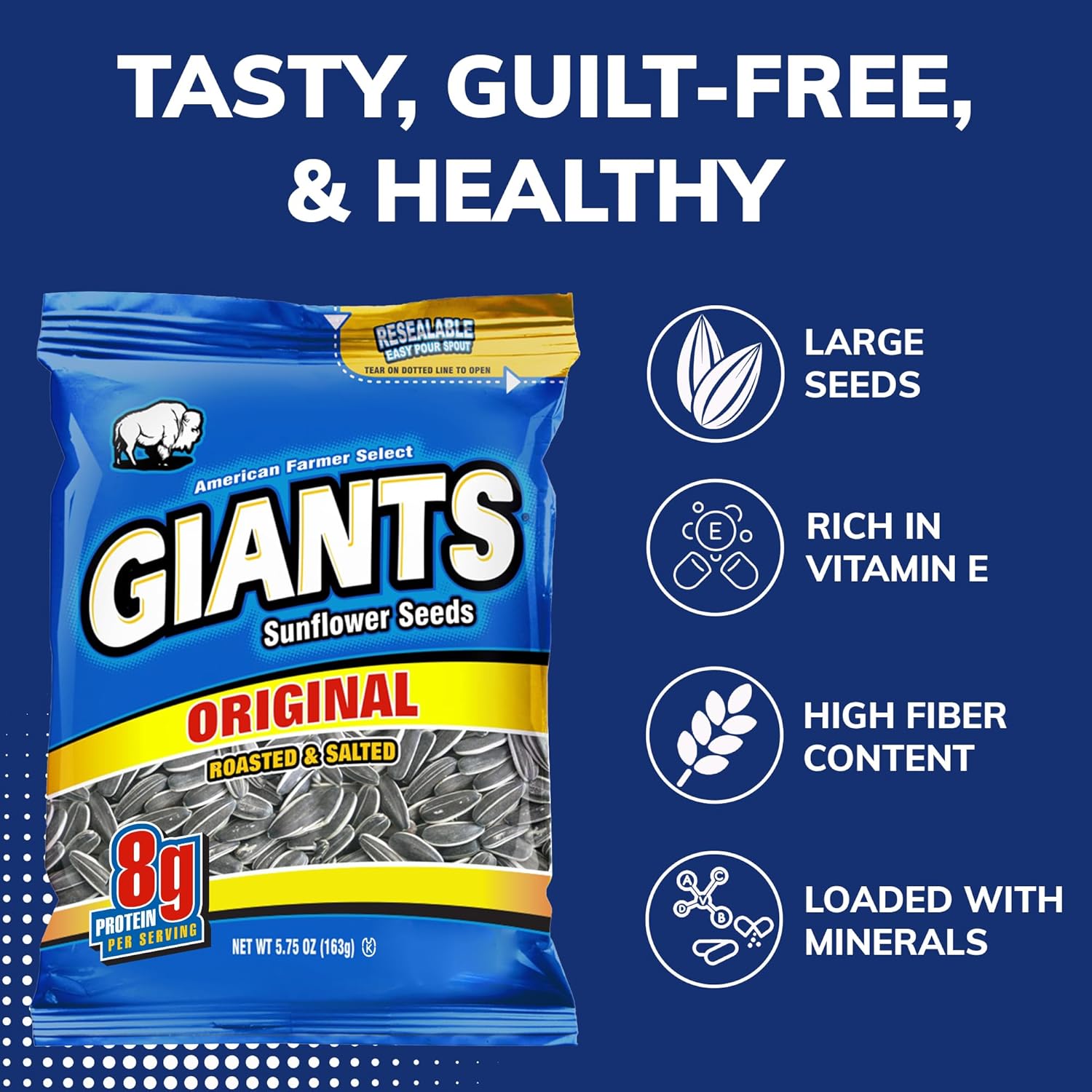 GIANTS Original Sunflower Seeds - Sunflower Seeds to Eat, Sunflower Seeds Bulk, Lightly Salted Sunflower Seeds for Eating, High Protein Snack - 5.75 oz Resealable Bags (Case of 12)