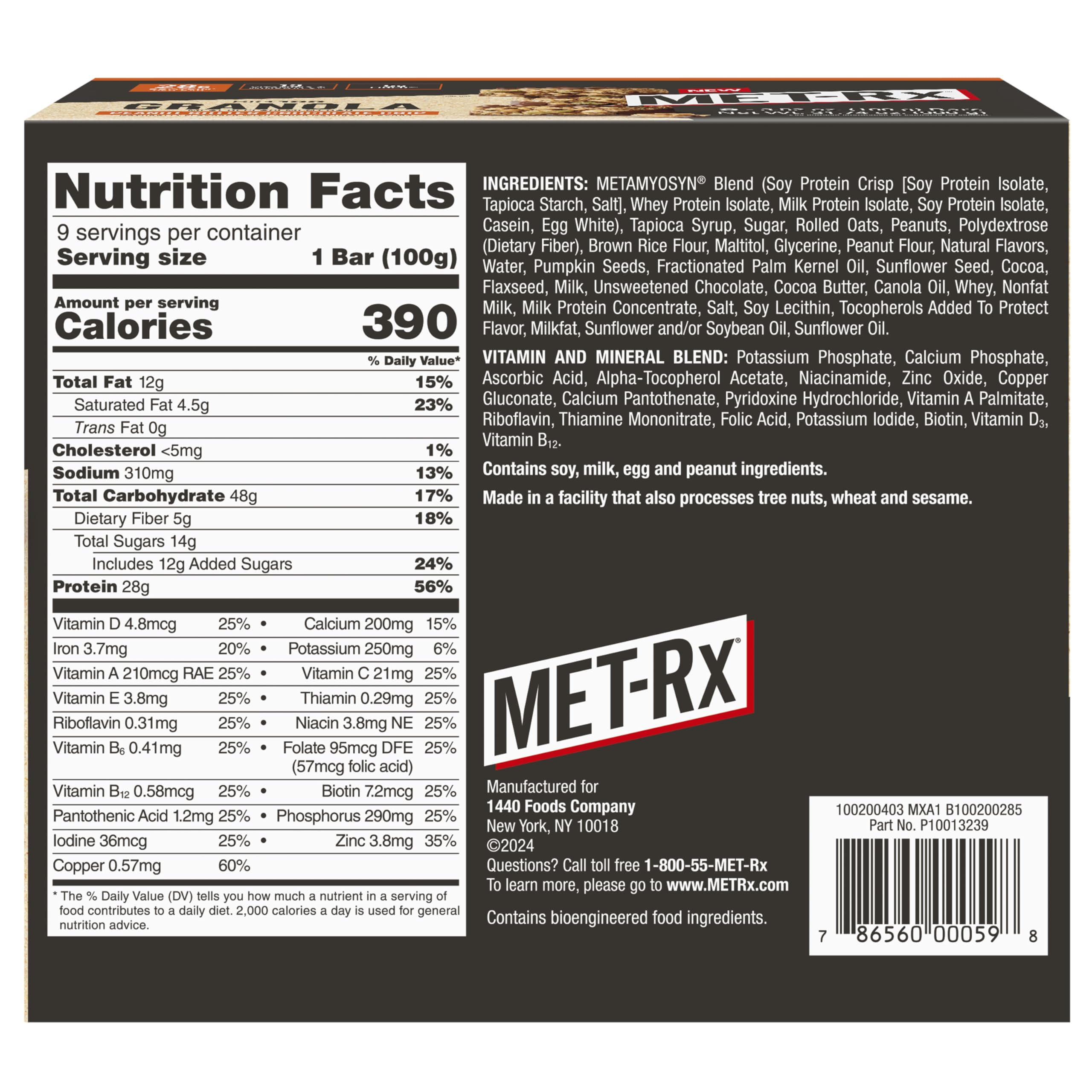 MET-Rx Big 100 Protein Bar, Meal Replacement Bar, 32G Protein, Super Cookie Crunch, 9 Bars (Pack of 1)