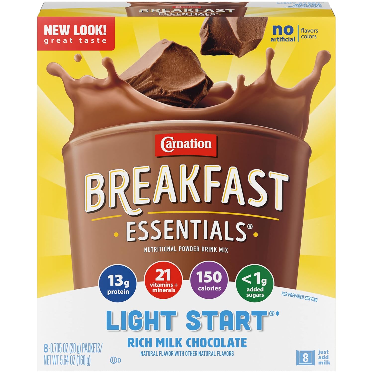 Carnation Breakfast Essentials Light Start Powder Drink Mix, Rich Milk Chocolate.705 Oz, 8 Ct (Pack of 2)