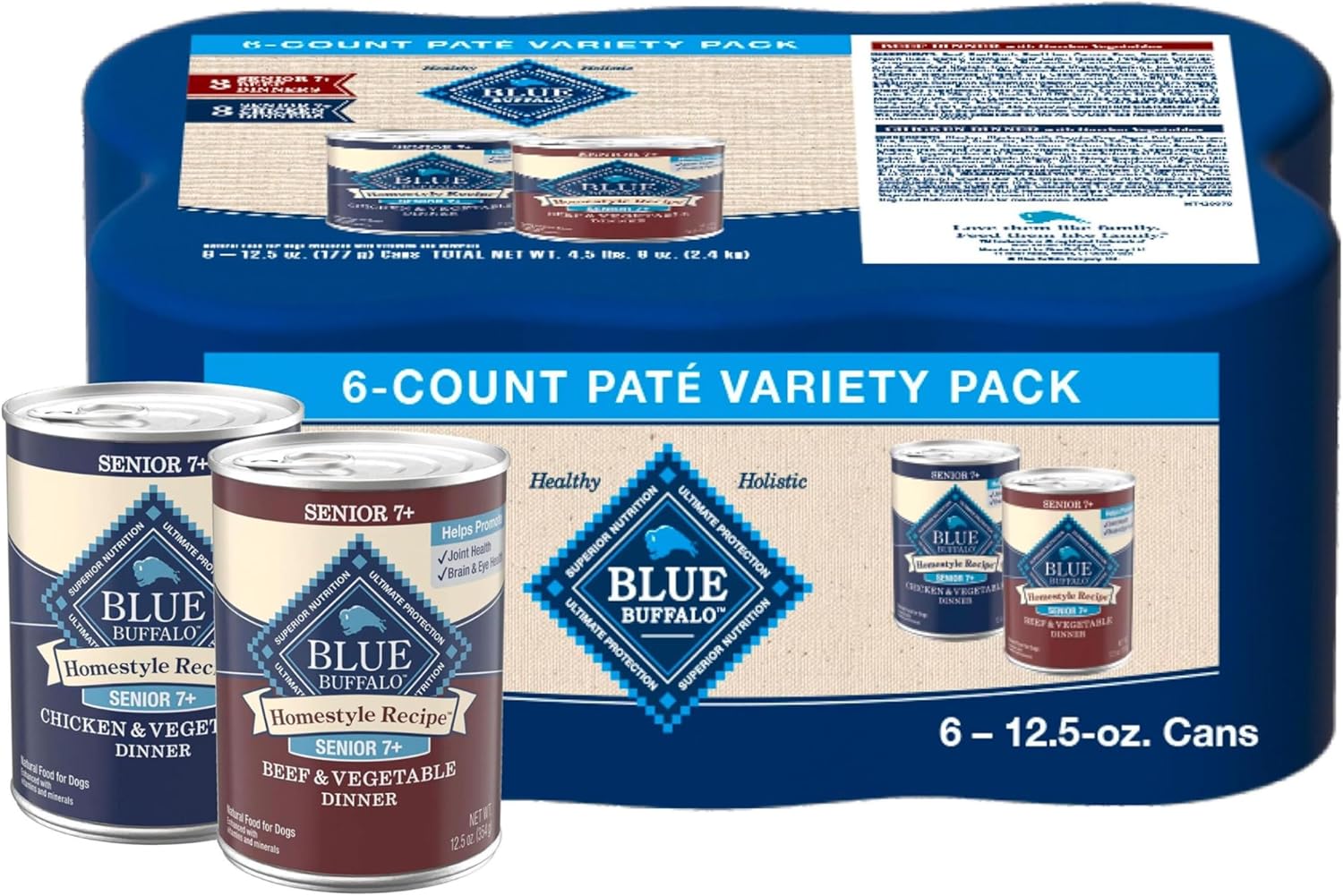Blue Buffalo Homestyle Recipe Senior Wet Dog Food, Made with Natural Ingredients, Chicken Dinner with Garden Vegetables, 12.5-oz Cans (12 Count)