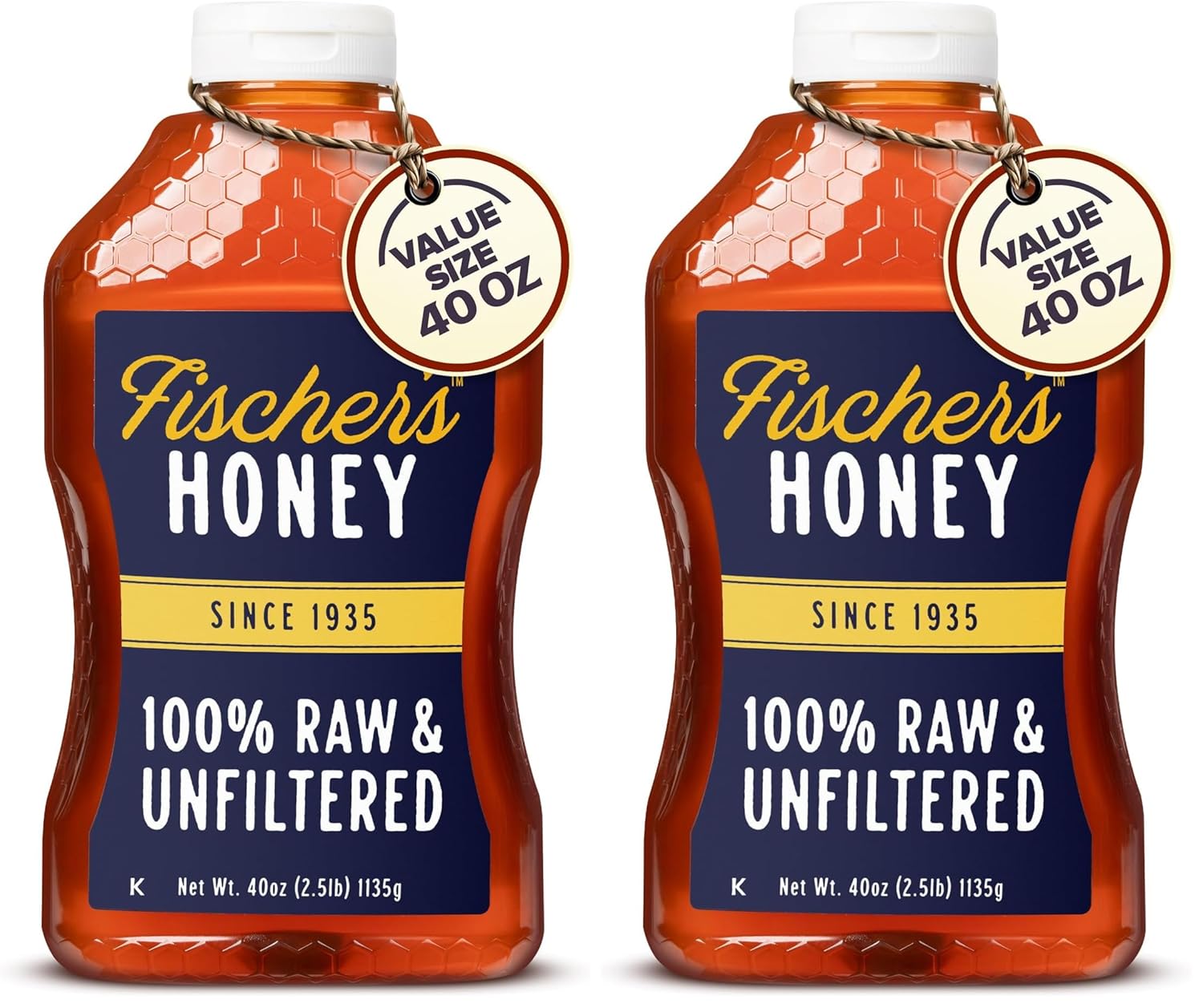 Fischer's 100% Pure, Raw & Unfiltered Honey, 40 oz – All-Natural Sweetener – Rich Flavor Profile, Packed with Nutrients