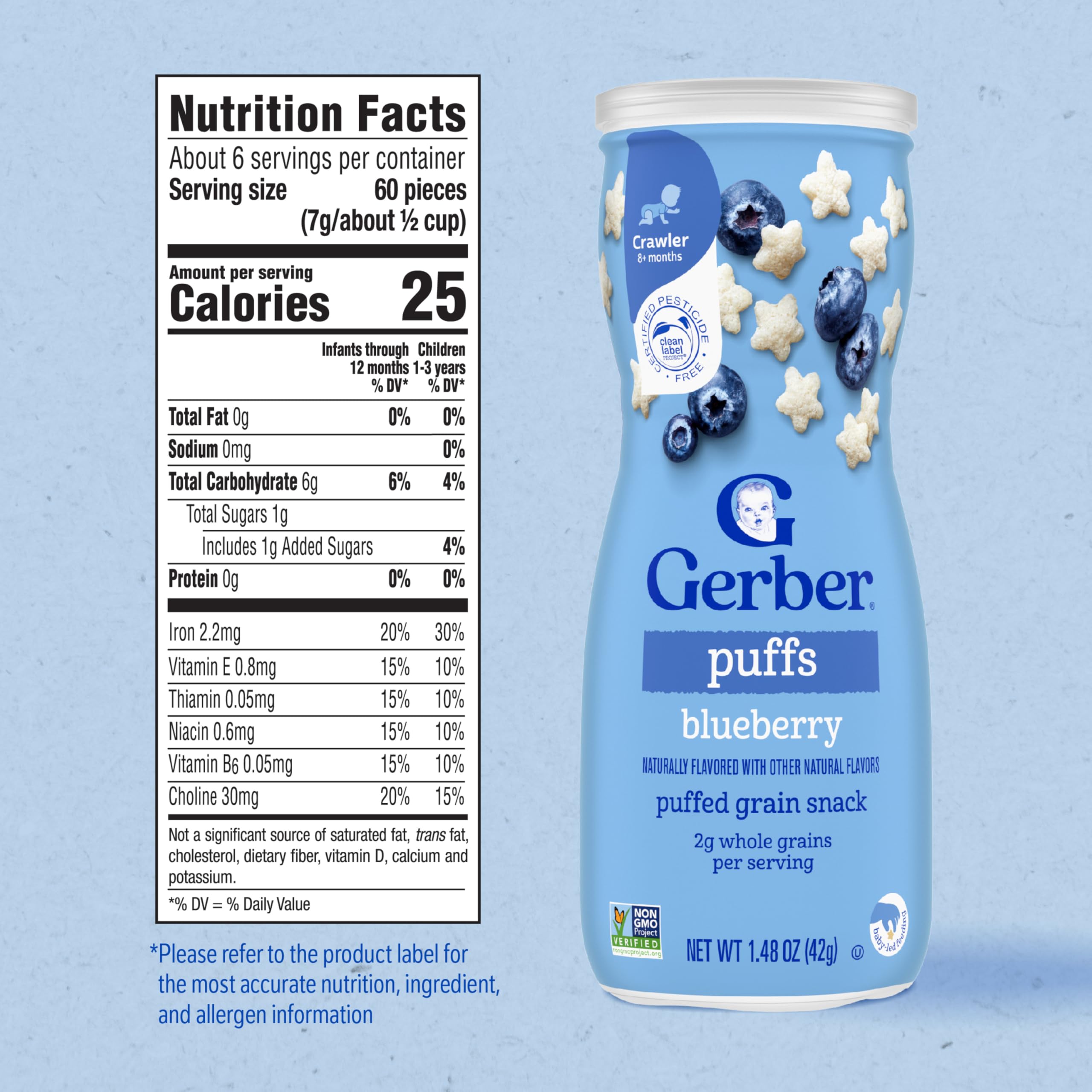 Gerber Baby Snacks Puffs, Blueberry, 1.48 Ounce (Pack of 6)