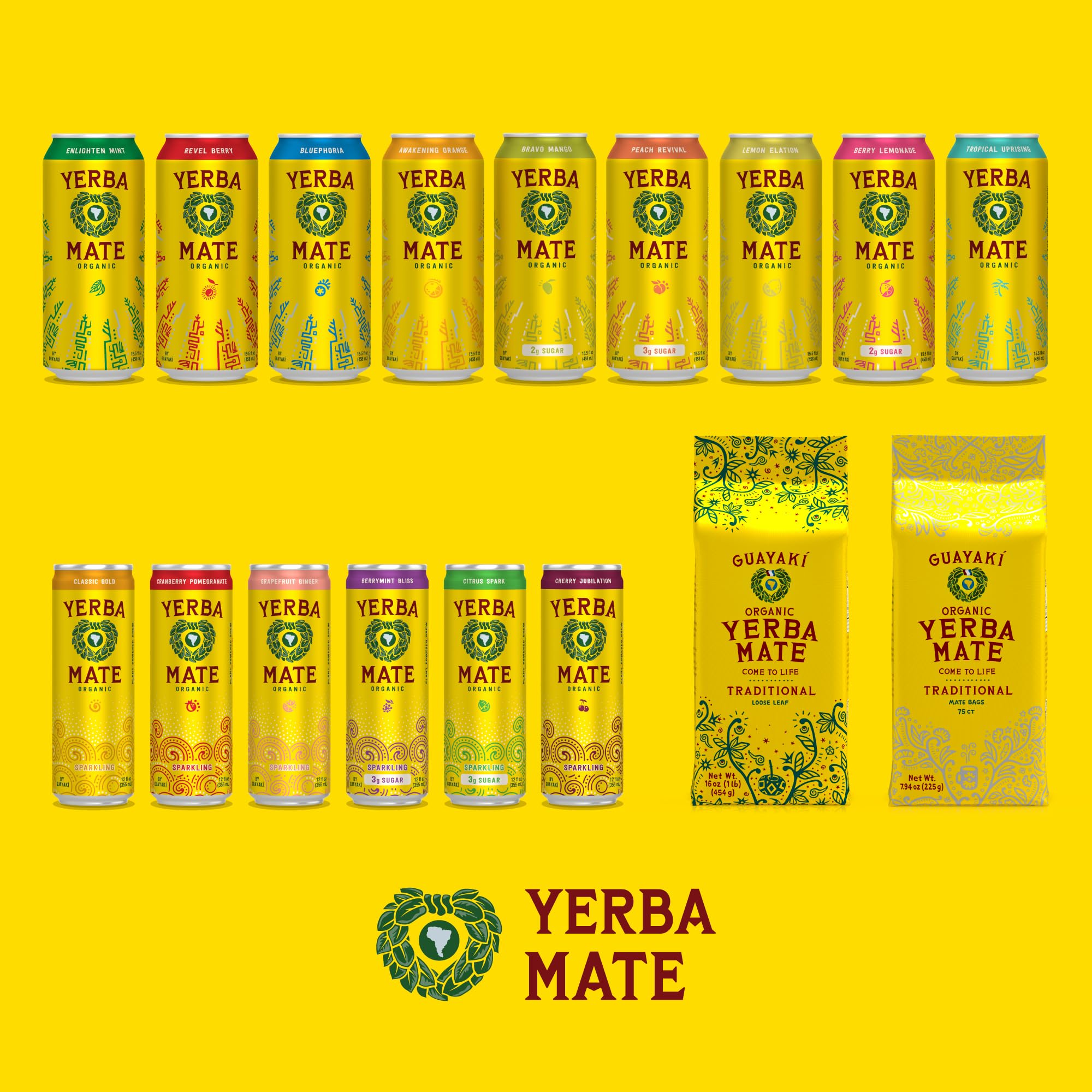 Yerba Madre Organic Yerba Mate, Enlighten Mint, 150mg Natural Caffeine, Energy Drink Alternative, No Jitters or Crash, 15.5 Oz Cans (Pack of 12)