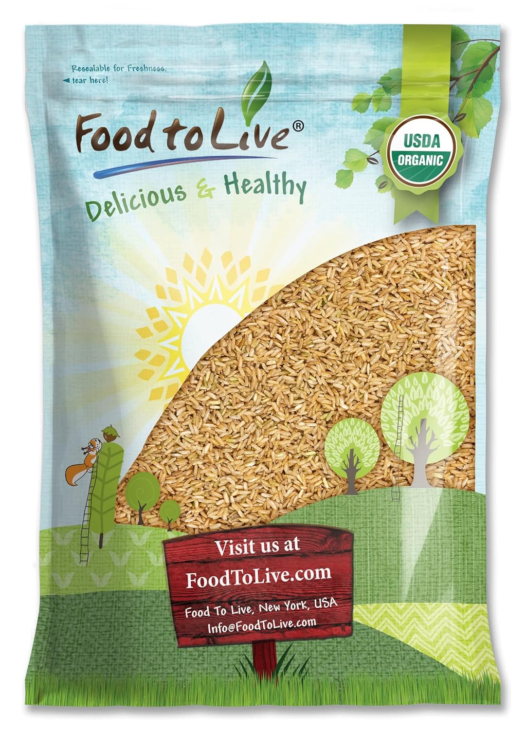 Food to Live Organic Brown Basmati Rice, 5 Pounds Non-GMO, Whole Long-Grain Rice Variety, Fragrant, Kosher, Vegan, Bulk. Less Starch Content. High in Dietary Fiber. Great for Making Stir-Fries