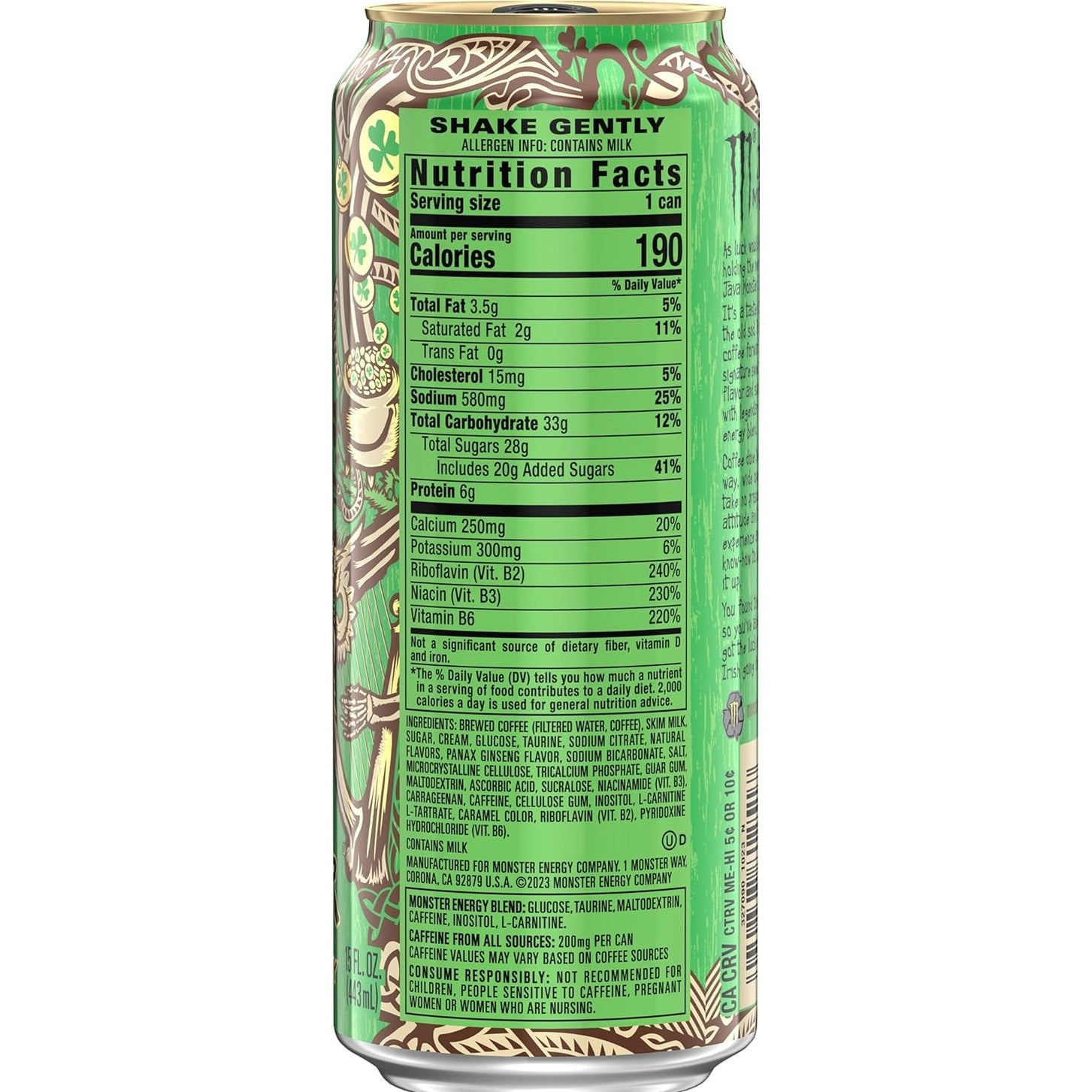 Java Monster Irish Crème, Coffee + Energy Drink, 15 Ounce | Pack of 12