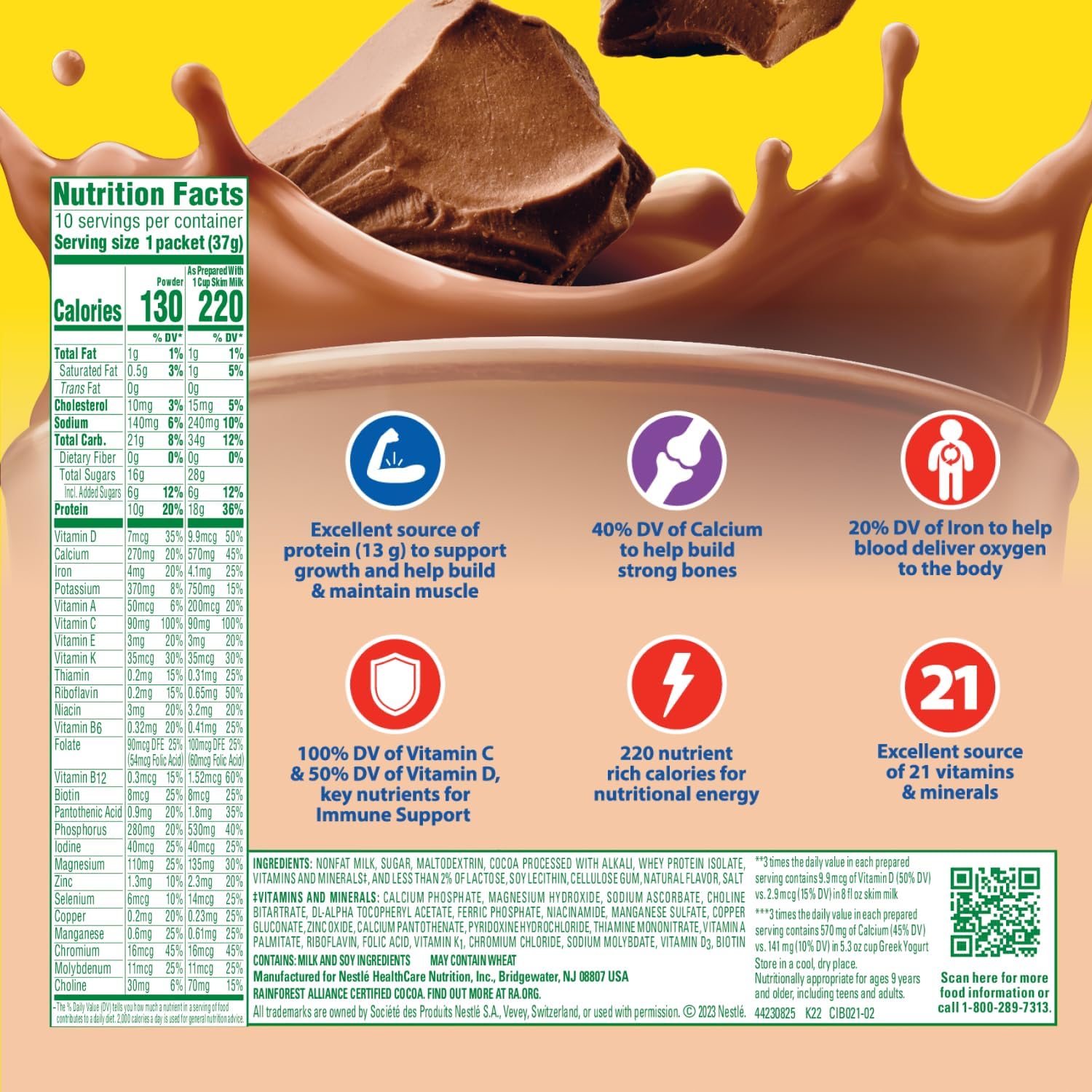 Carnation Breakfast Essentials High Protein Powder Drink Mix, Rich Milk Chocolate, 10 Packets, 6 Count