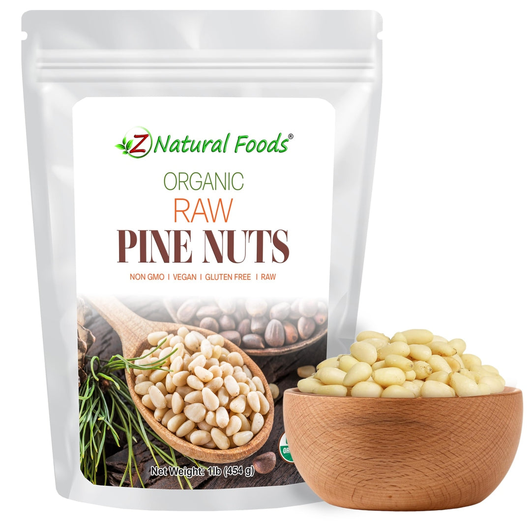 Z Natural Foods Organic Pine Nuts - Raw Nutrient-Dense Superfood Packed in Airtight Foil Pouches - Pure Pine Nut for Pesto, Trail Mix, Salad & Recipes - Vegan, Gluten-Free, Keto-Friendly Snacks, 1 lb