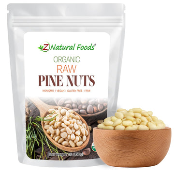 Z Natural Foods Organic Pine Nuts - Raw Nutrient-Dense Superfood Packed in Airtight Foil Pouches - Pure Pine Nut for Pesto, Trail Mix, Salad & Recipes - Vegan, Gluten-Free, Keto-Friendly Snacks, 1 lb