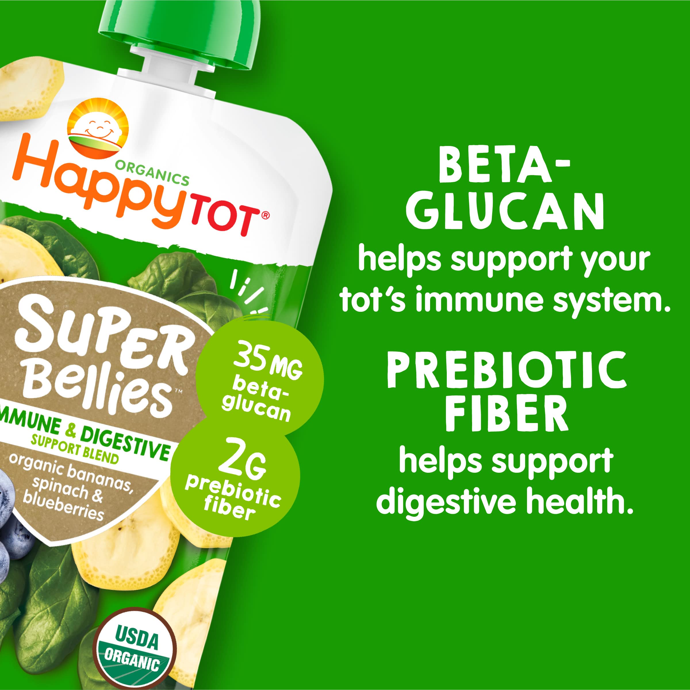 HAPPYTOT Organics Stage 4 Baby Food Pouches, Gluten Free, Vegan Snack, Super Bellies, Fruit & Veggie Puree, Variety Pack, 4 Ounce (Pack of 16), Amazon Exclusive