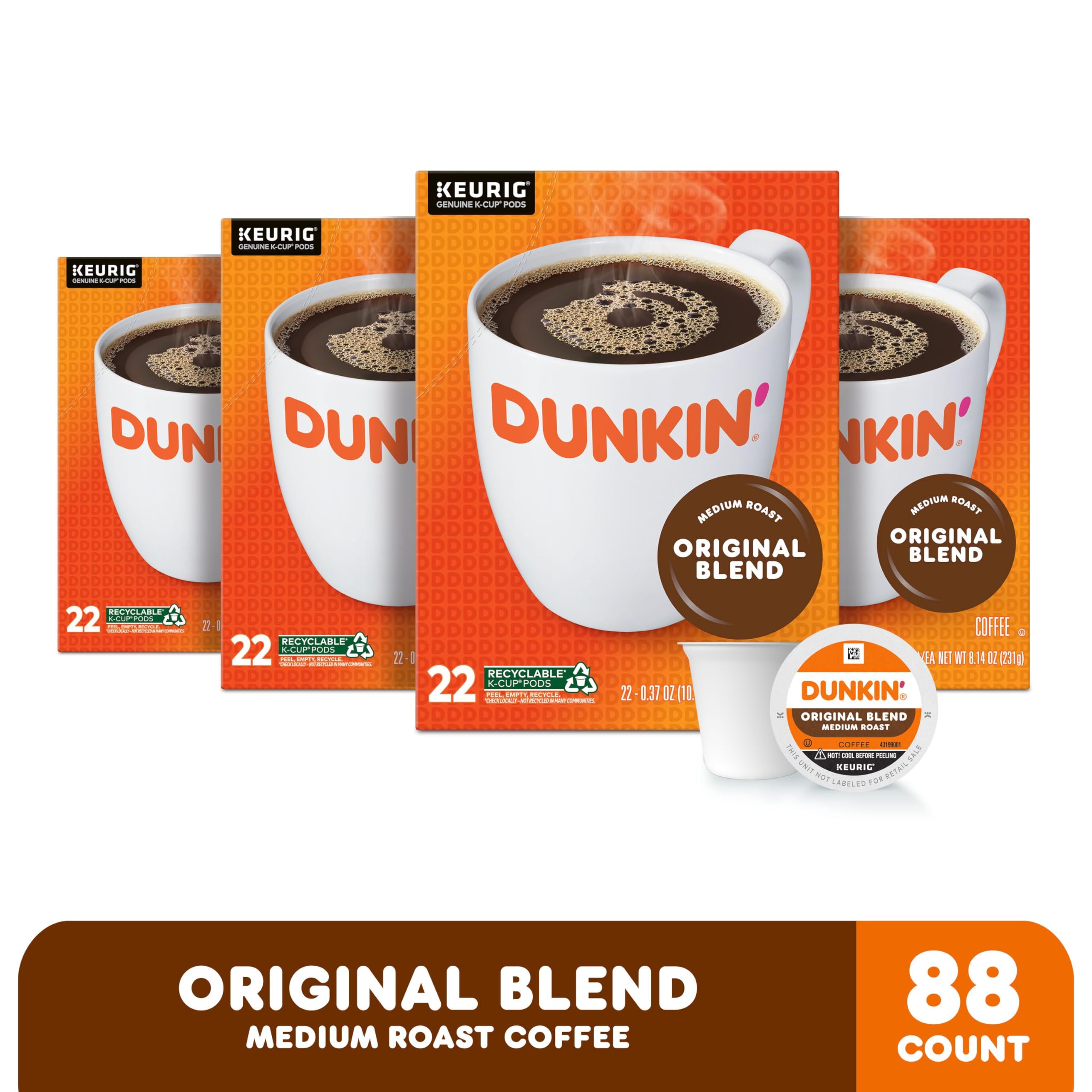 Dunkin' Original Blend Medium Roast Coffee, 60 Keurig K-Cup Pods