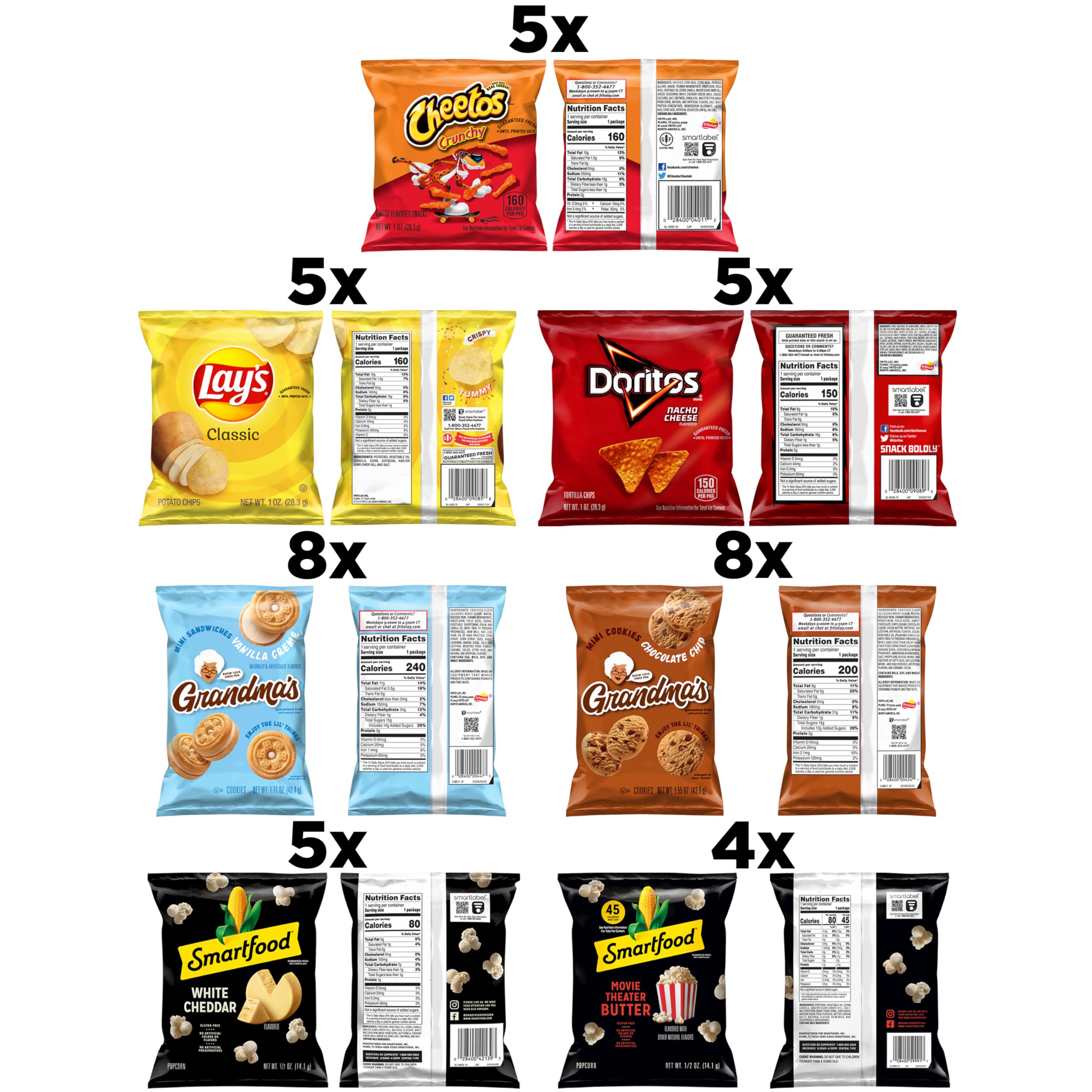 Frito-Lay Ultimate Classic Snacks Package, Variety Assortment of Chips, Cookies, Crackers, & Nuts, (Pack of 40) (Packaging May Vary)