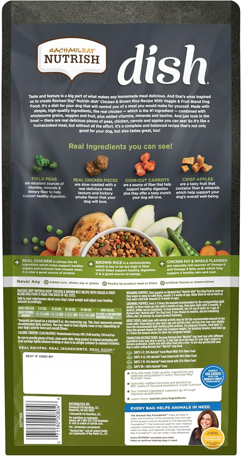 Rachael Ray Nutrish Dish Dry Dog Food Beef & Brown Rice Recipe With Veggie & Fruit Blend, 23 lb. Bag