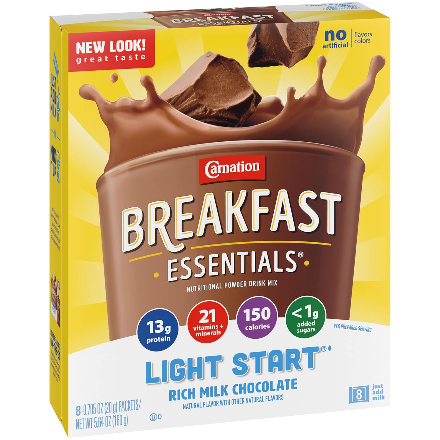 Carnation Breakfast Essentials Light Start Powder Drink Mix, Rich Milk Chocolate.705 Oz, 8 Ct (Pack of 2)