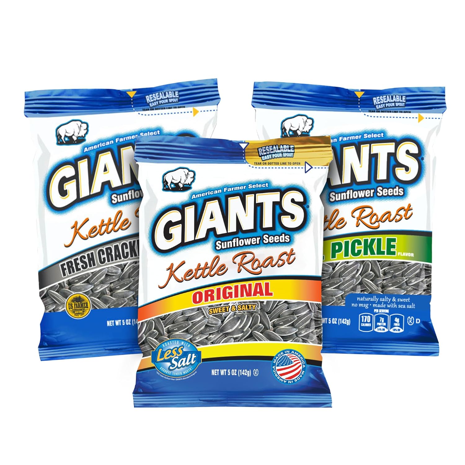 GIANTS Original Sunflower Seeds - Sunflower Seeds to Eat, Sunflower Seeds Bulk, Lightly Salted Sunflower Seeds for Eating, High Protein Snack - 5.75 oz Resealable Bags (Case of 12)