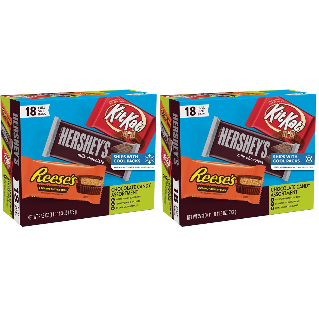HERSHEY'S, KIT KAT and REESE'S Assorted Milk Chocolate Candy Variety Box, 27.3 oz (18 Count)