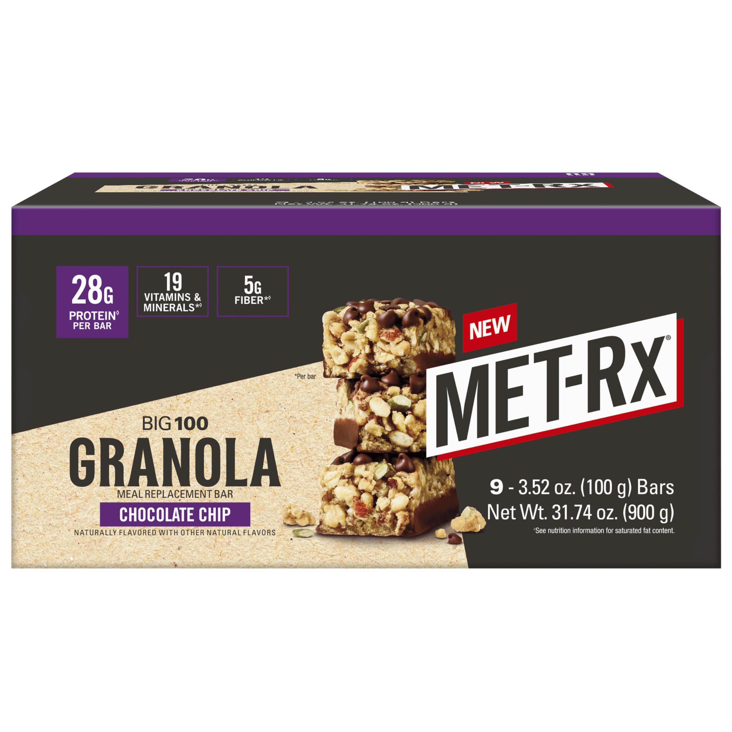 MET-Rx Big 100 Protein Bar, Meal Replacement Bar, 32G Protein, Super Cookie Crunch, 9 Bars (Pack of 1)