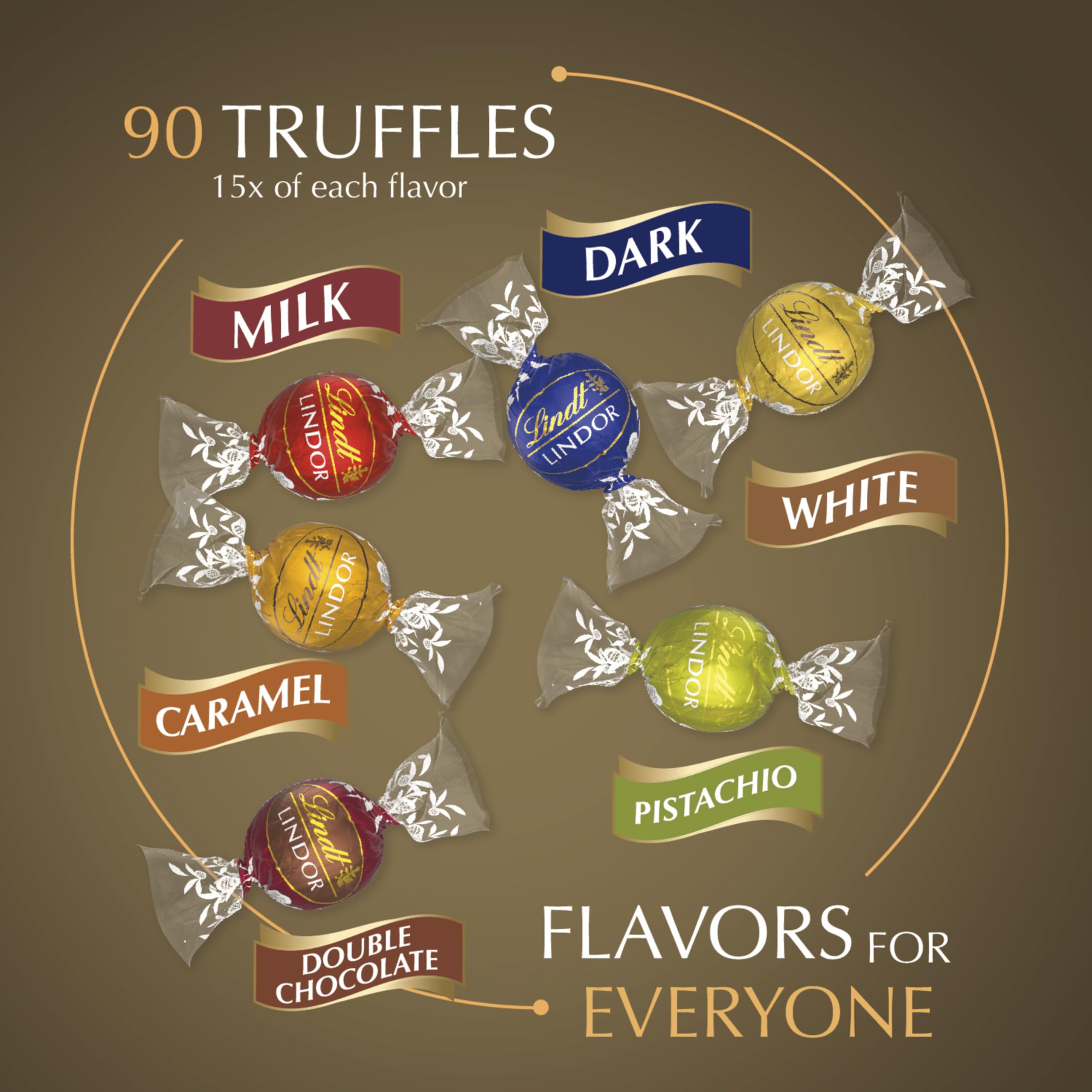 Lindt LINDOR Assorted Chocolate Truffles 90 Count Gift Box, Chocolate Candy with Smooth, Melting Truffle Center, 38.4 oz. Box