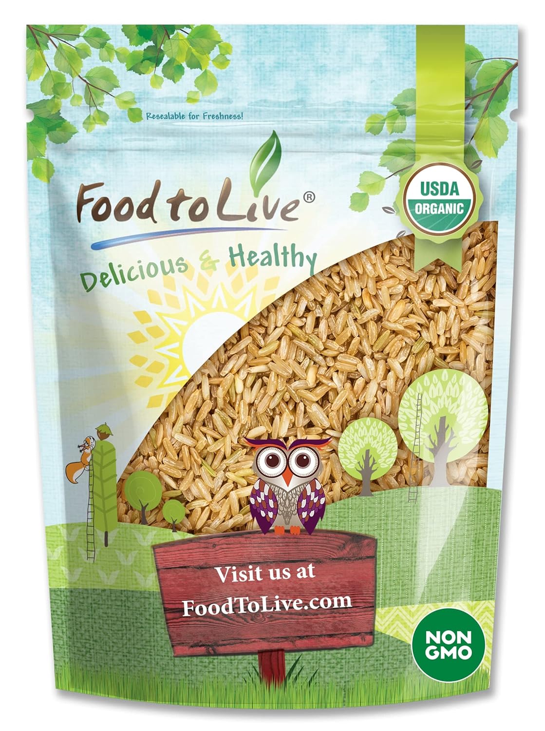 Food to Live Organic Brown Basmati Rice, 5 Pounds Non-GMO, Whole Long-Grain Rice Variety, Fragrant, Kosher, Vegan, Bulk. Less Starch Content. High in Dietary Fiber. Great for Making Stir-Fries